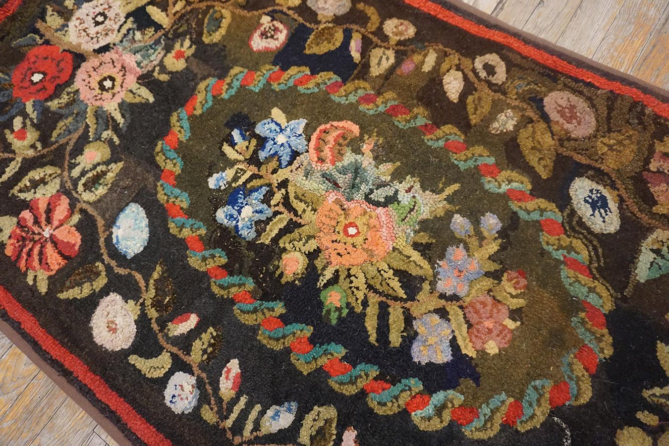 Late 19th Century 19th Century American Hooked Rug 2' 6