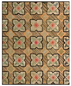 Tapis crocheté américain du 19e siècle ( 4'6" x 5'6" - 137 x 168 )