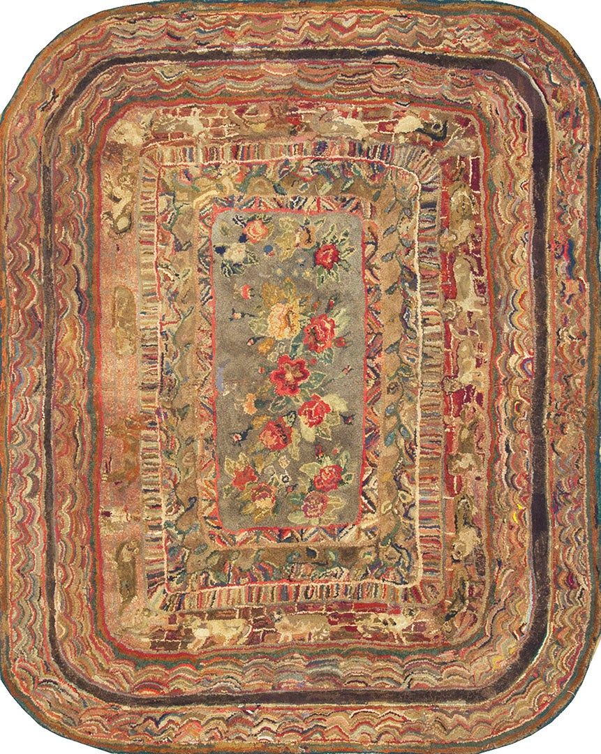 Tapis crocheté américain du 19e siècle 5' 8" x 8' 2"