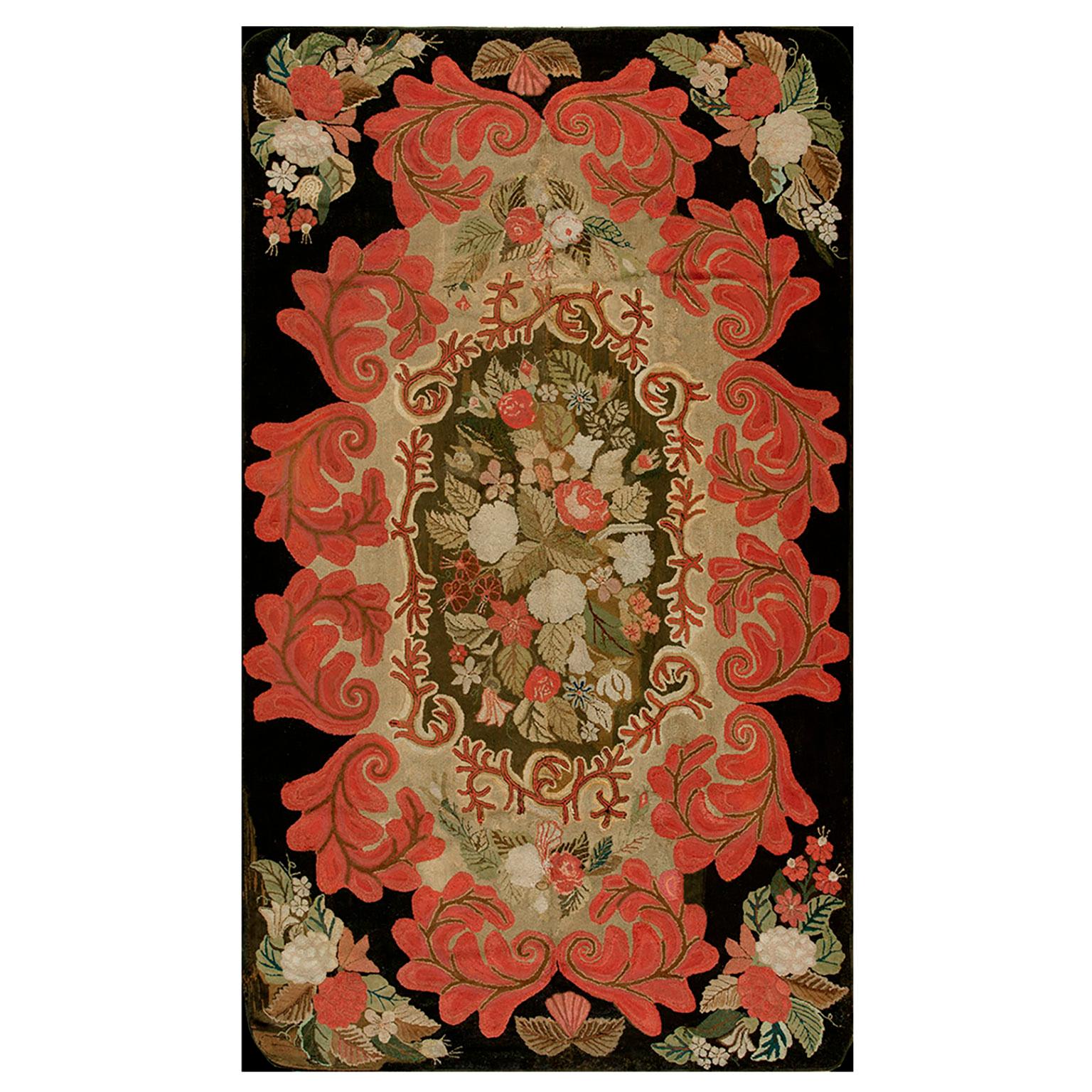 Amerikanischer Hakenteppich des 19. Jahrhunderts ( 6'2" x 10'6" - 188 x 320 ) im Angebot