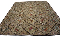 Distinguished Flowers in a Cloud Design & Camel ColorAntique American Hooked Rug
