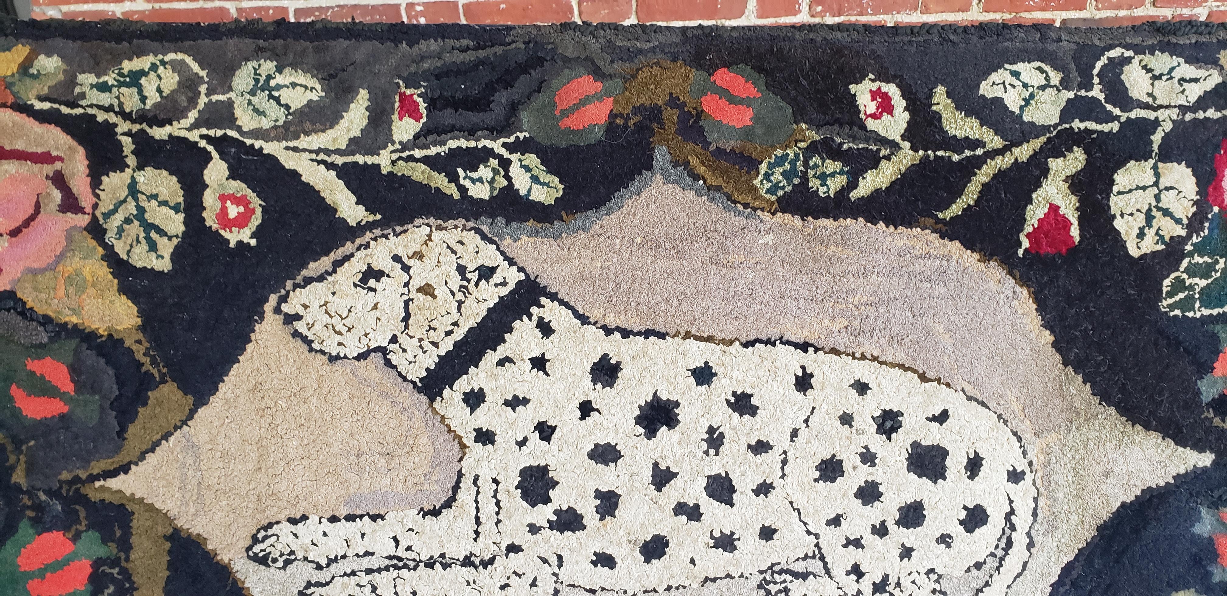 Amerikanischer Häkelteppich des 19. Jahrhunderts, der einen Dalmatiner darstellt im Angebot 6