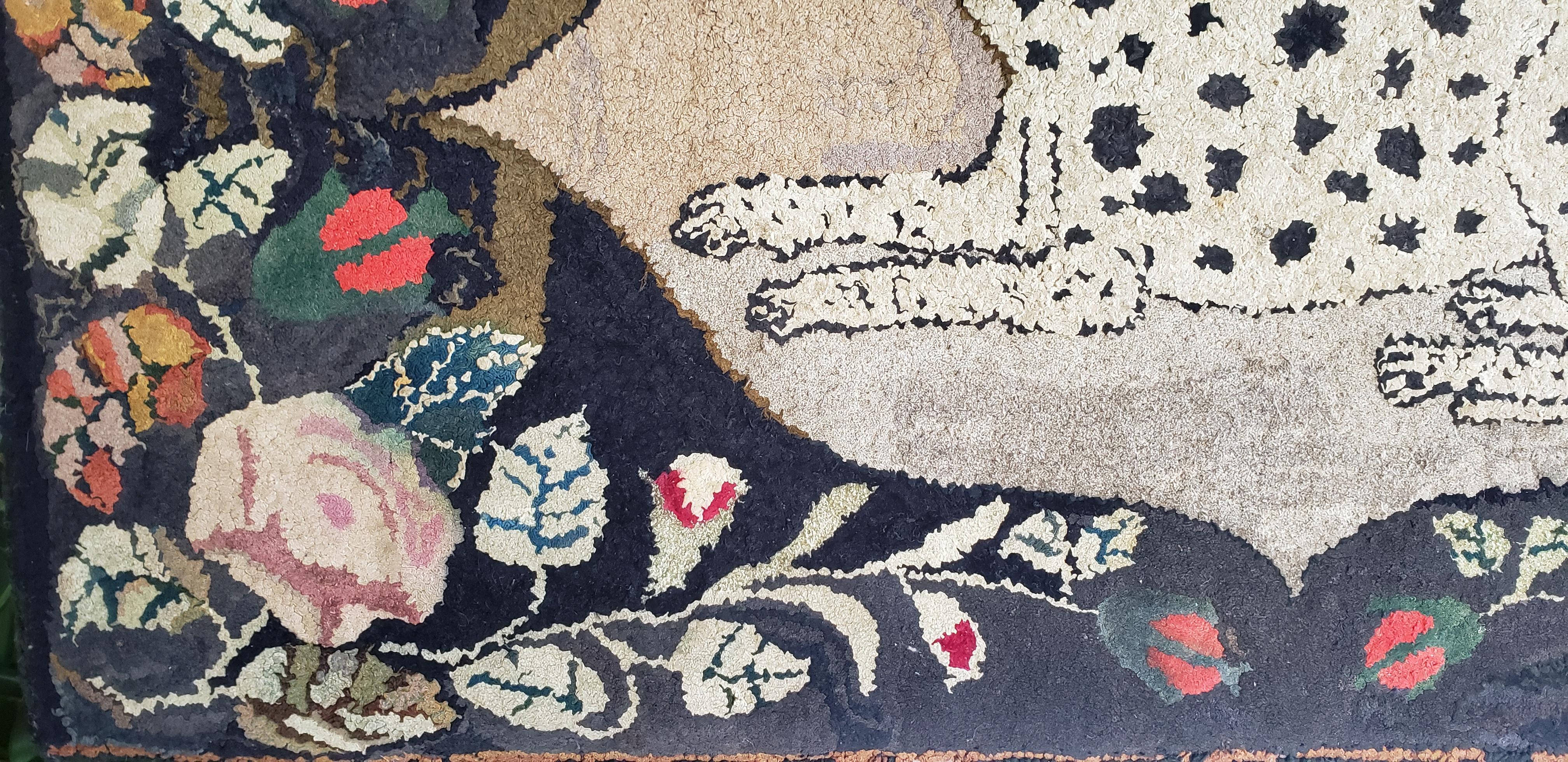 Amerikanischer Häkelteppich des 19. Jahrhunderts, der einen Dalmatiner darstellt (Wolle) im Angebot