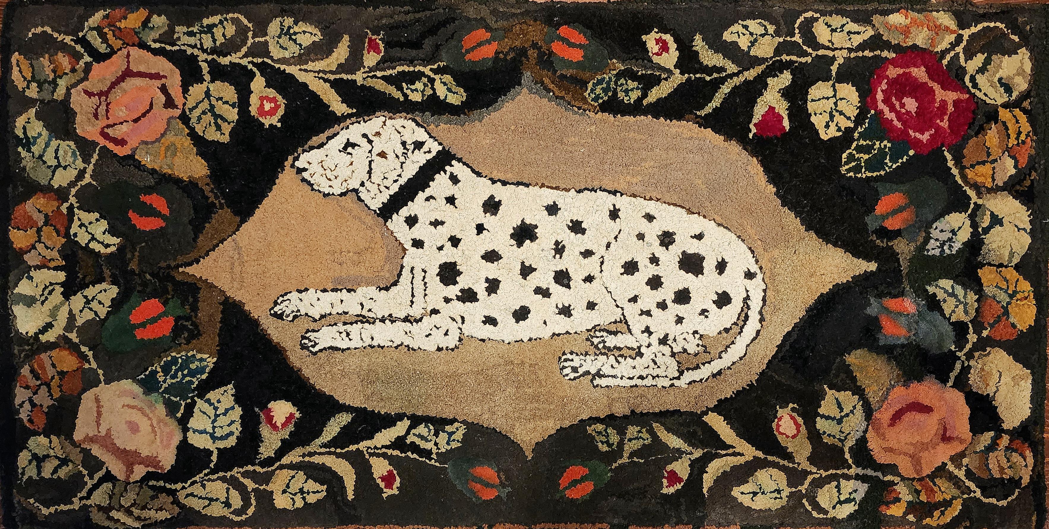 Amerikanischer Häkelteppich des 19. Jahrhunderts, der einen Dalmatiner darstellt (Volkskunst) im Angebot