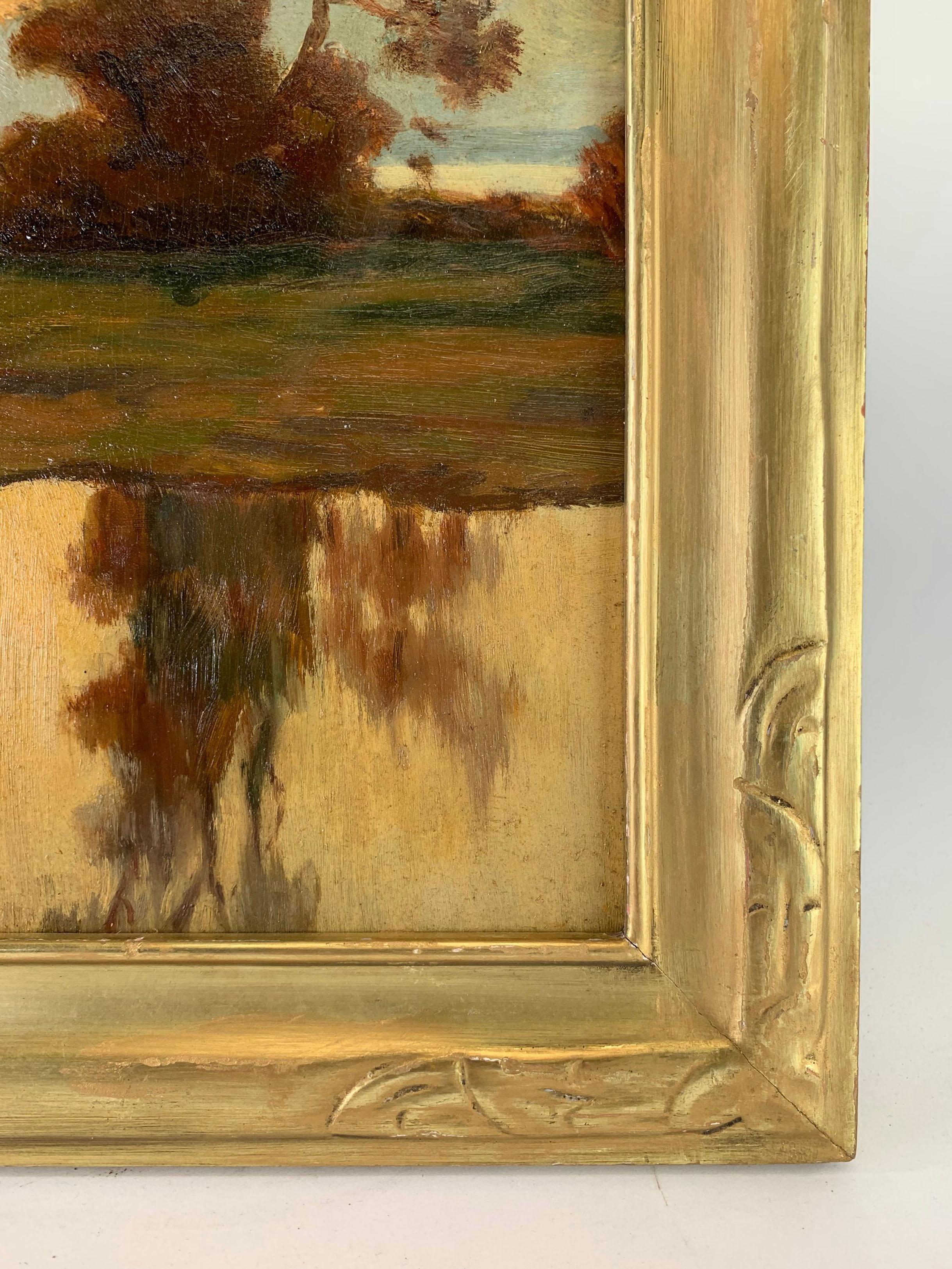 Paint 19th Century American Impressionist Oil Landscape Signed R. Lewis
