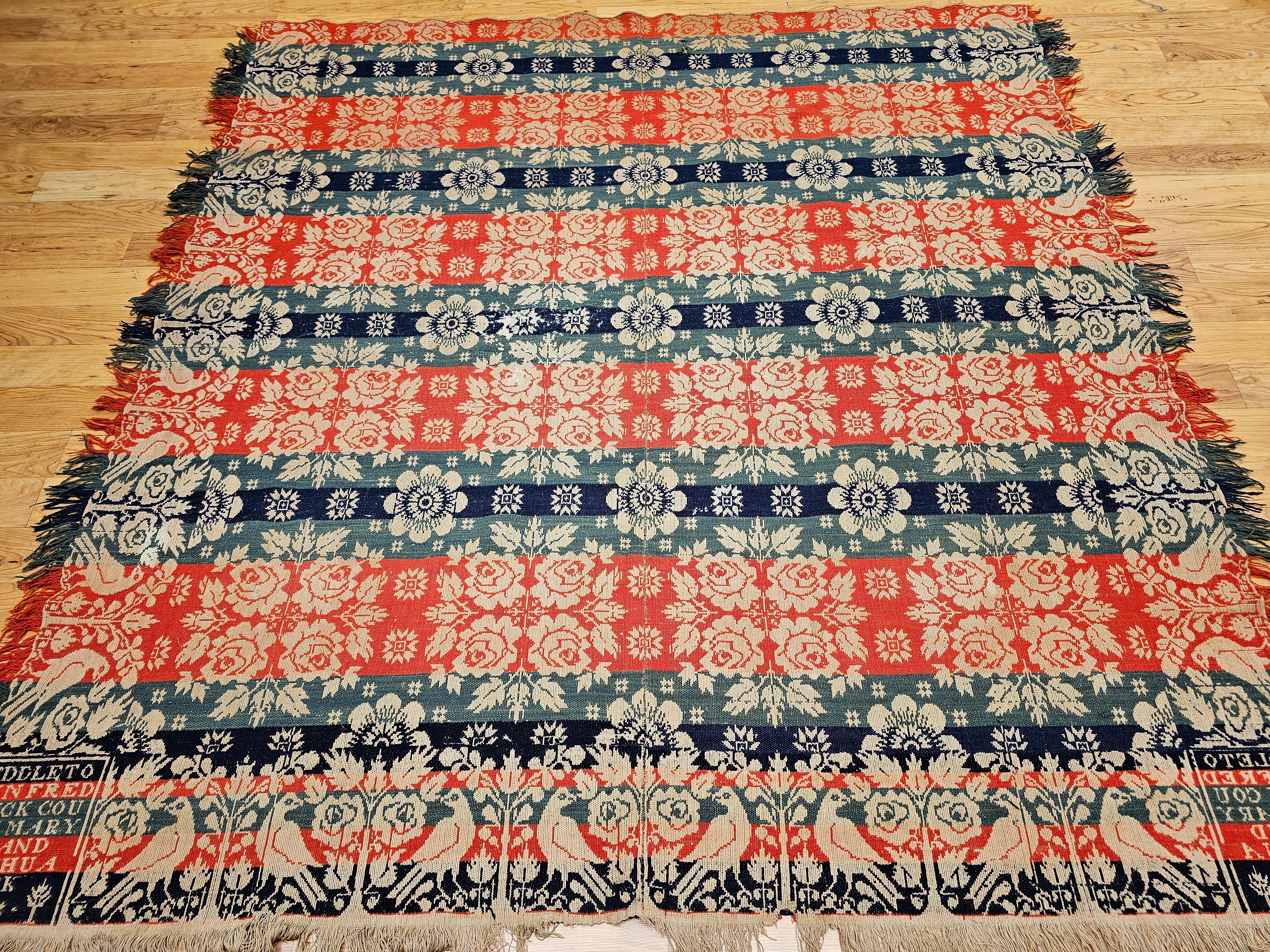 19th Century American Jacquard Coverlet by Joshua Corick, Frederick County, MD For Sale 5