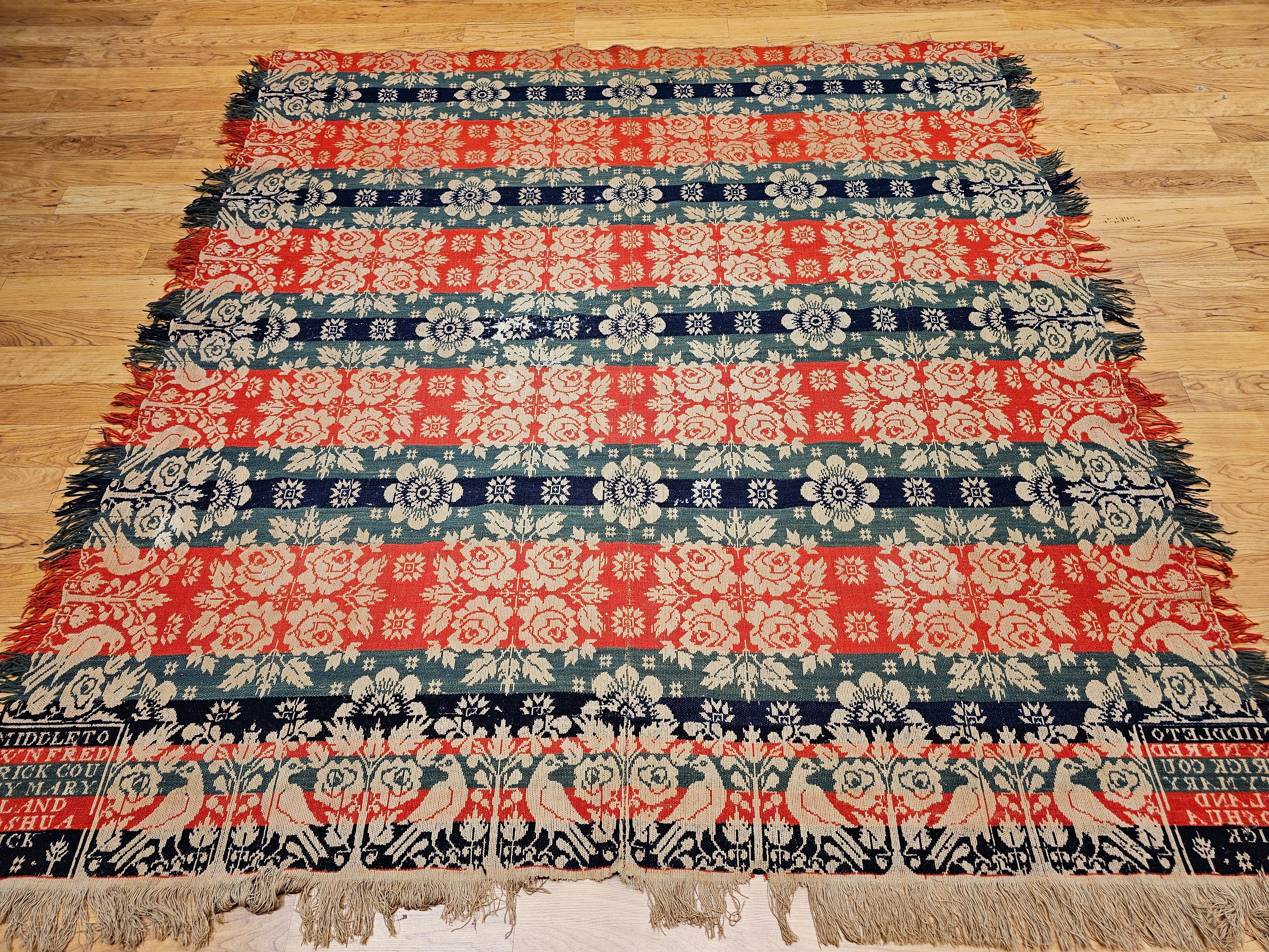 19th Century American Jacquard Coverlet by Joshua Corick, Frederick County, MD For Sale 7