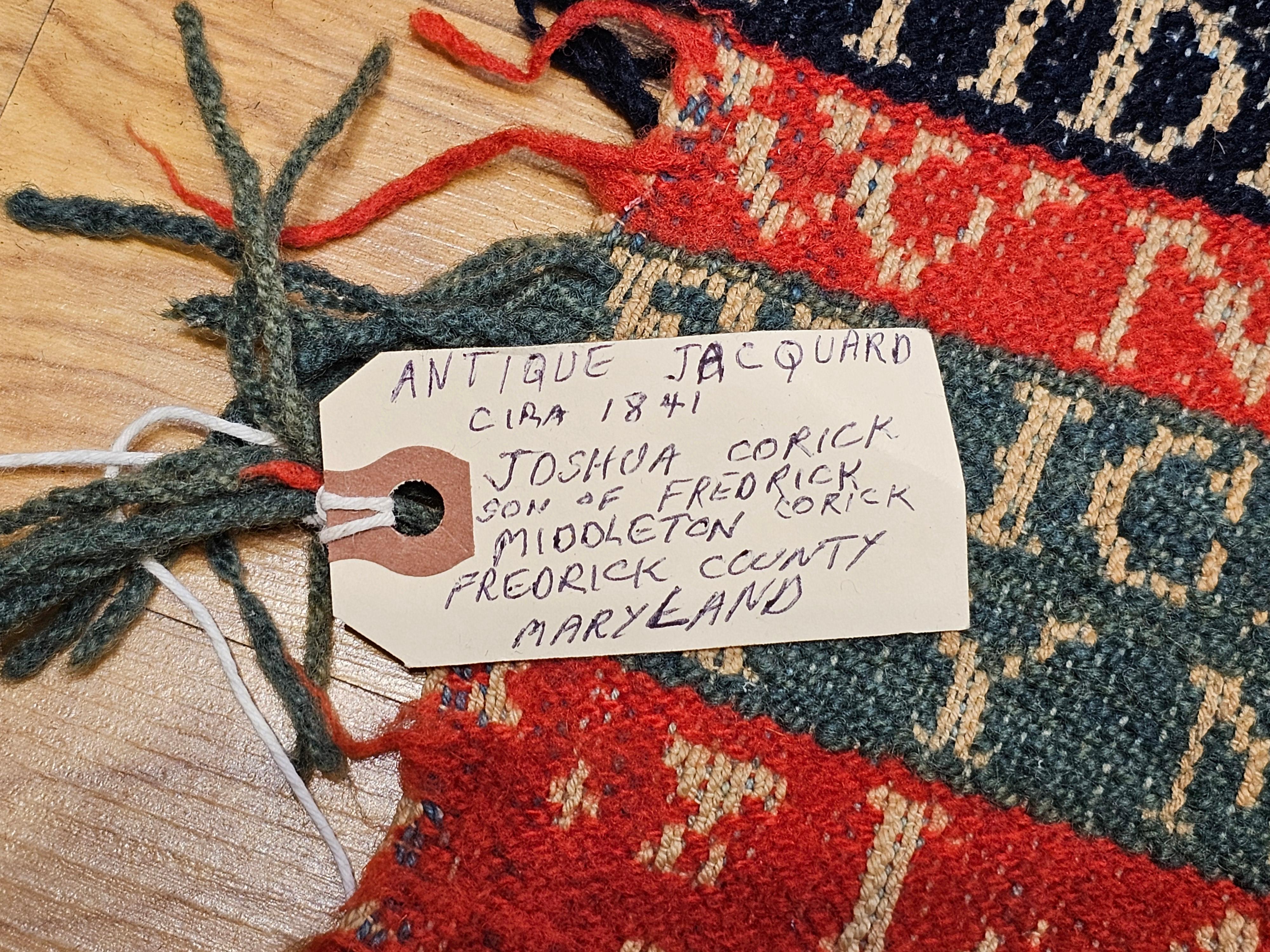 19th Century American Jacquard Coverlet by Joshua Corick, Frederick County, MD For Sale 1