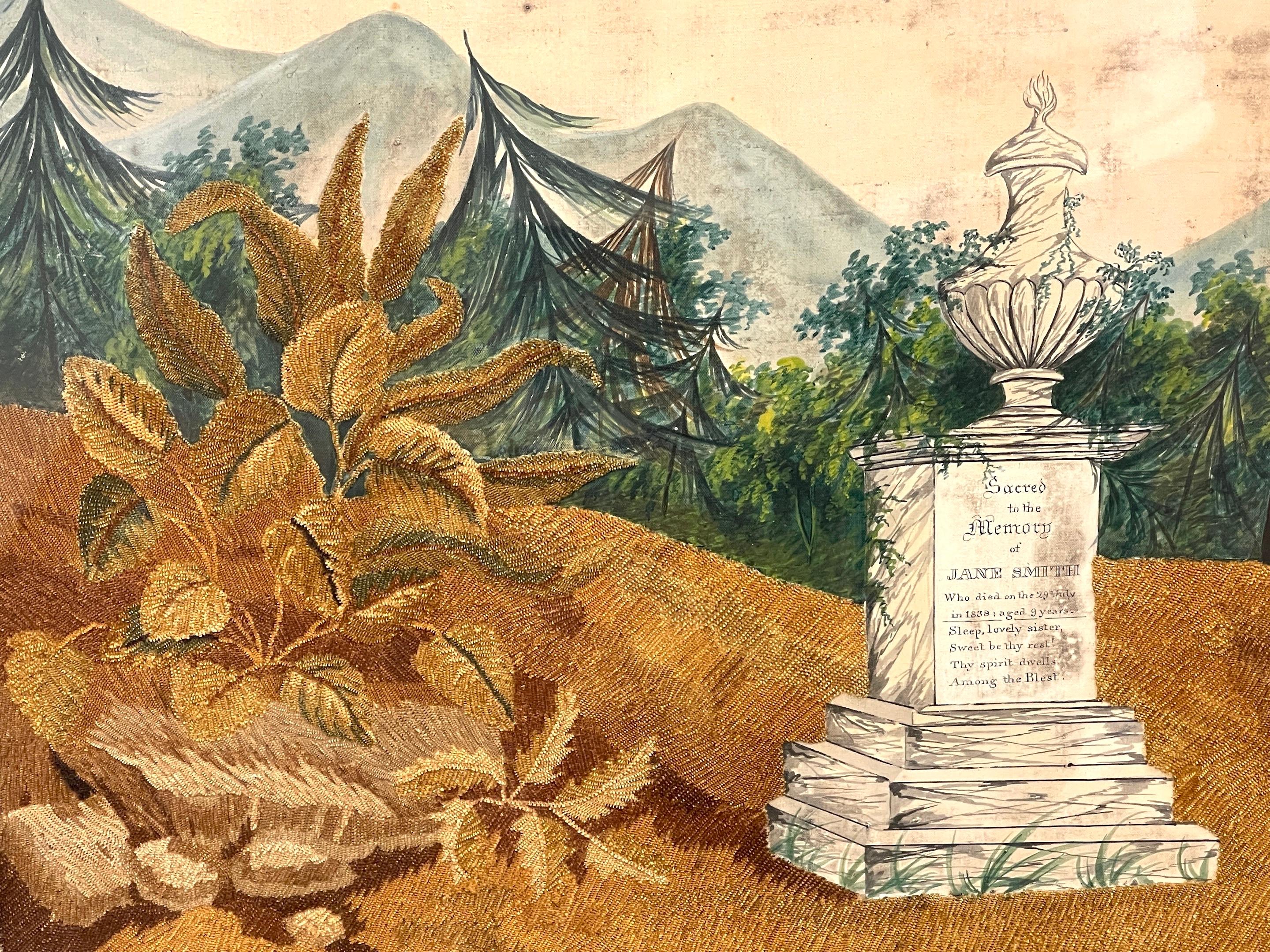 19. Jahrhundert amerikanische Landschaft Trauer Seidenstickerei Illustration  (Farbe) im Angebot