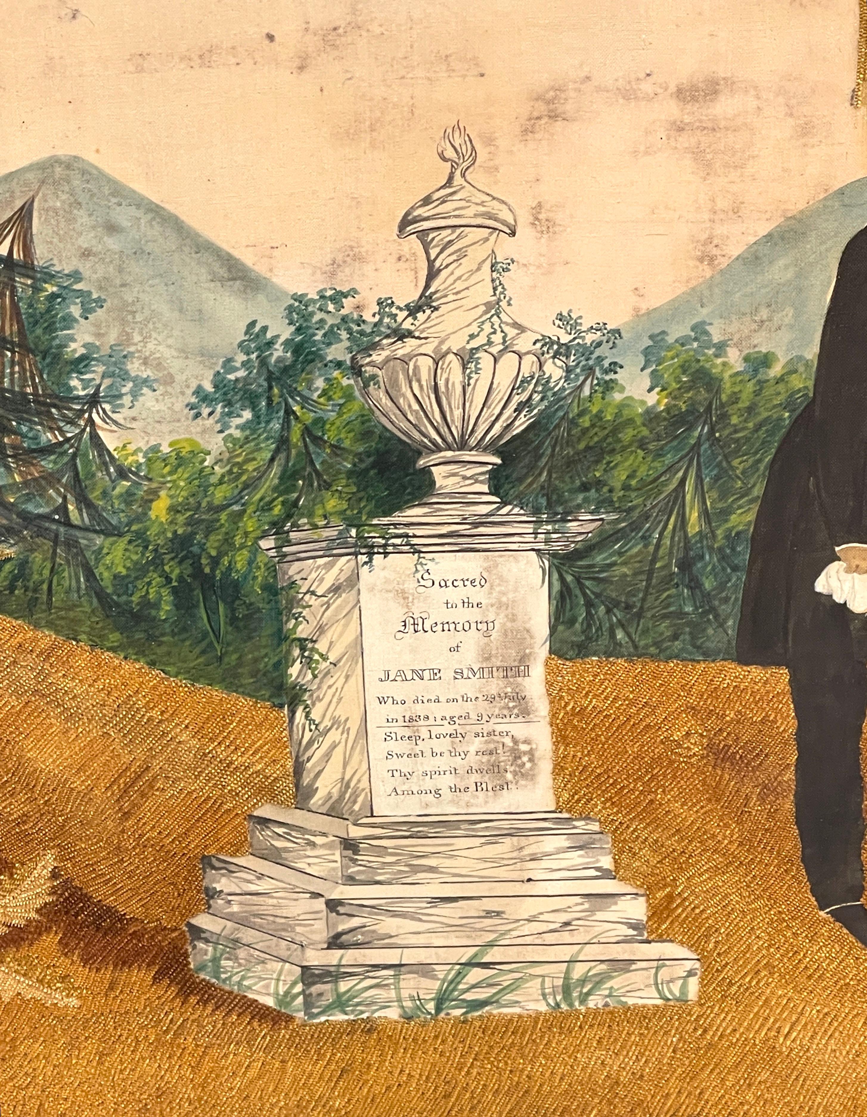 19. Jahrhundert amerikanische Landschaft Trauer Seidenstickerei Illustration  im Angebot 1