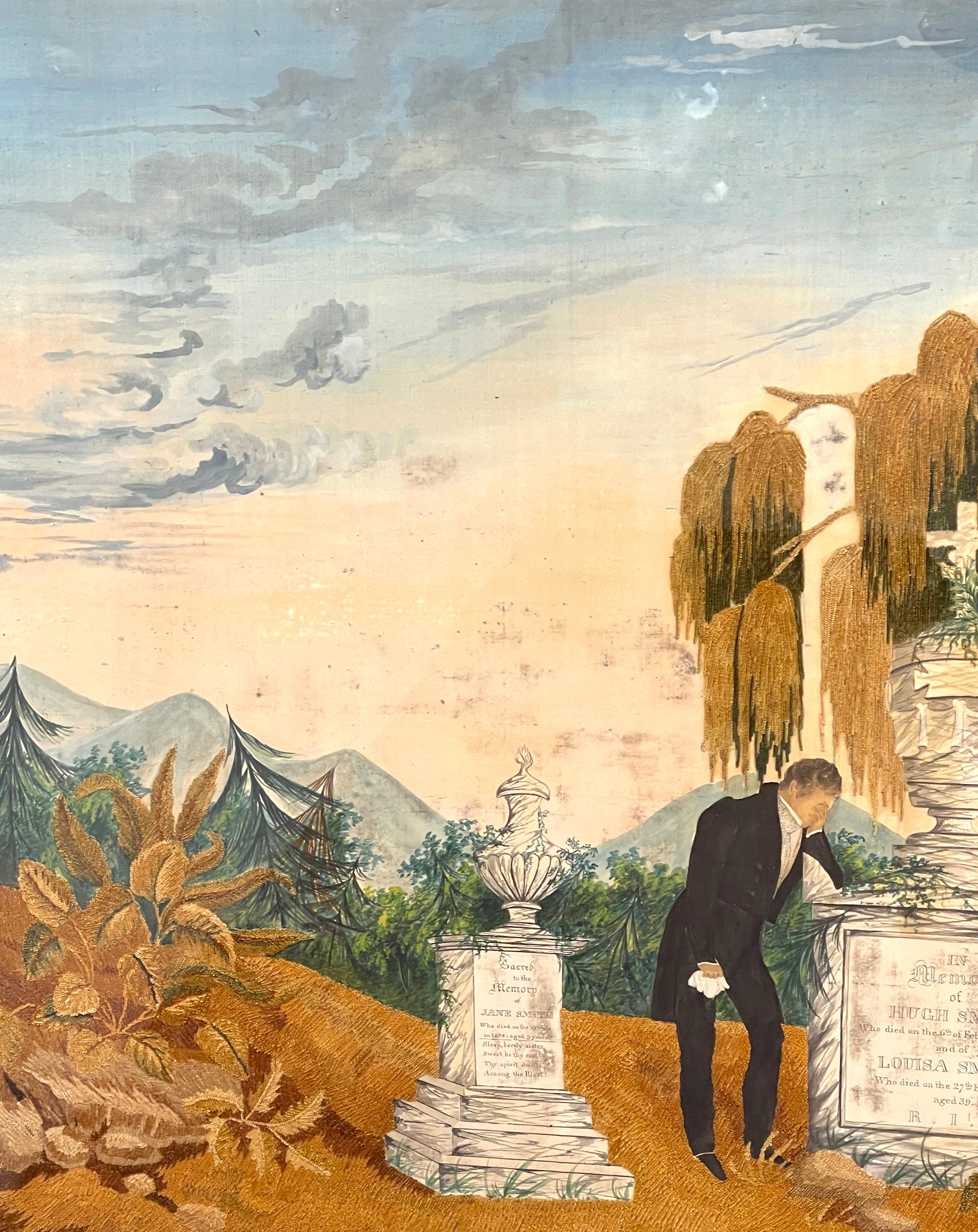 19. Jahrhundert amerikanische Landschaft Trauer Seidenstickerei Illustration  im Angebot 2