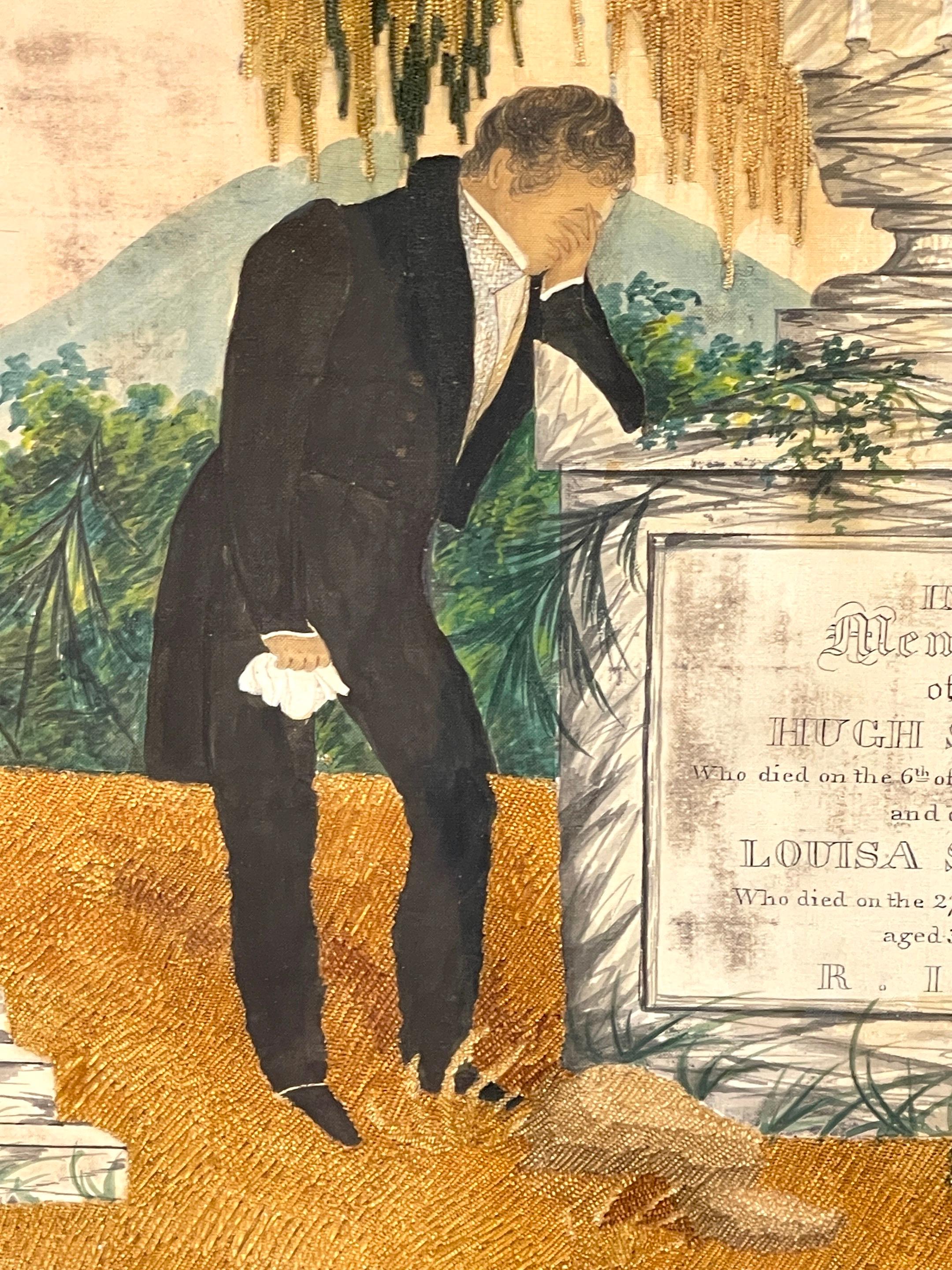 19. Jahrhundert amerikanische Landschaft Trauer Seidenstickerei Illustration  im Angebot 3
