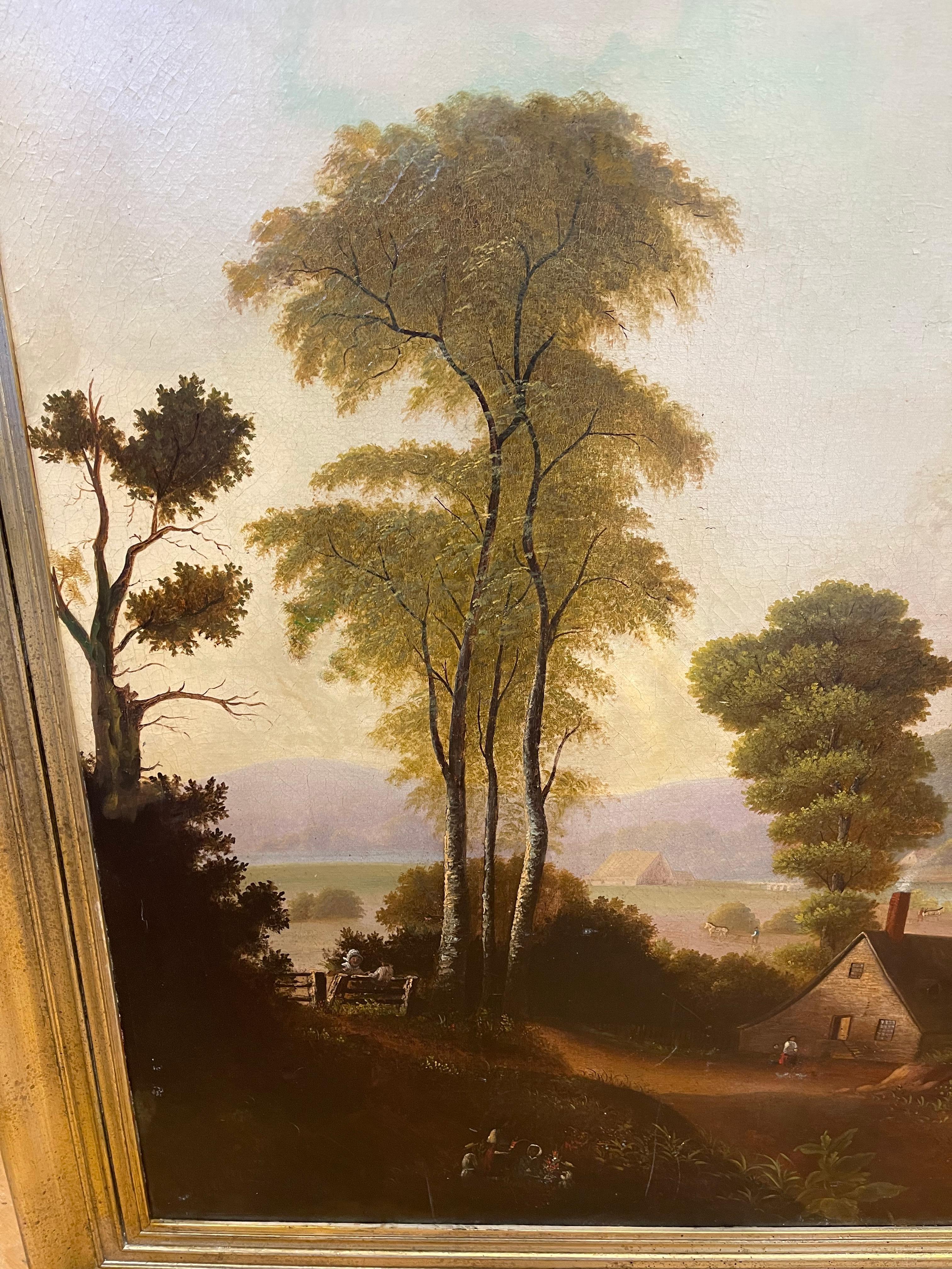 Romantic 19th Century American Landscape Painting in Style of George Caleb Bingham For Sale