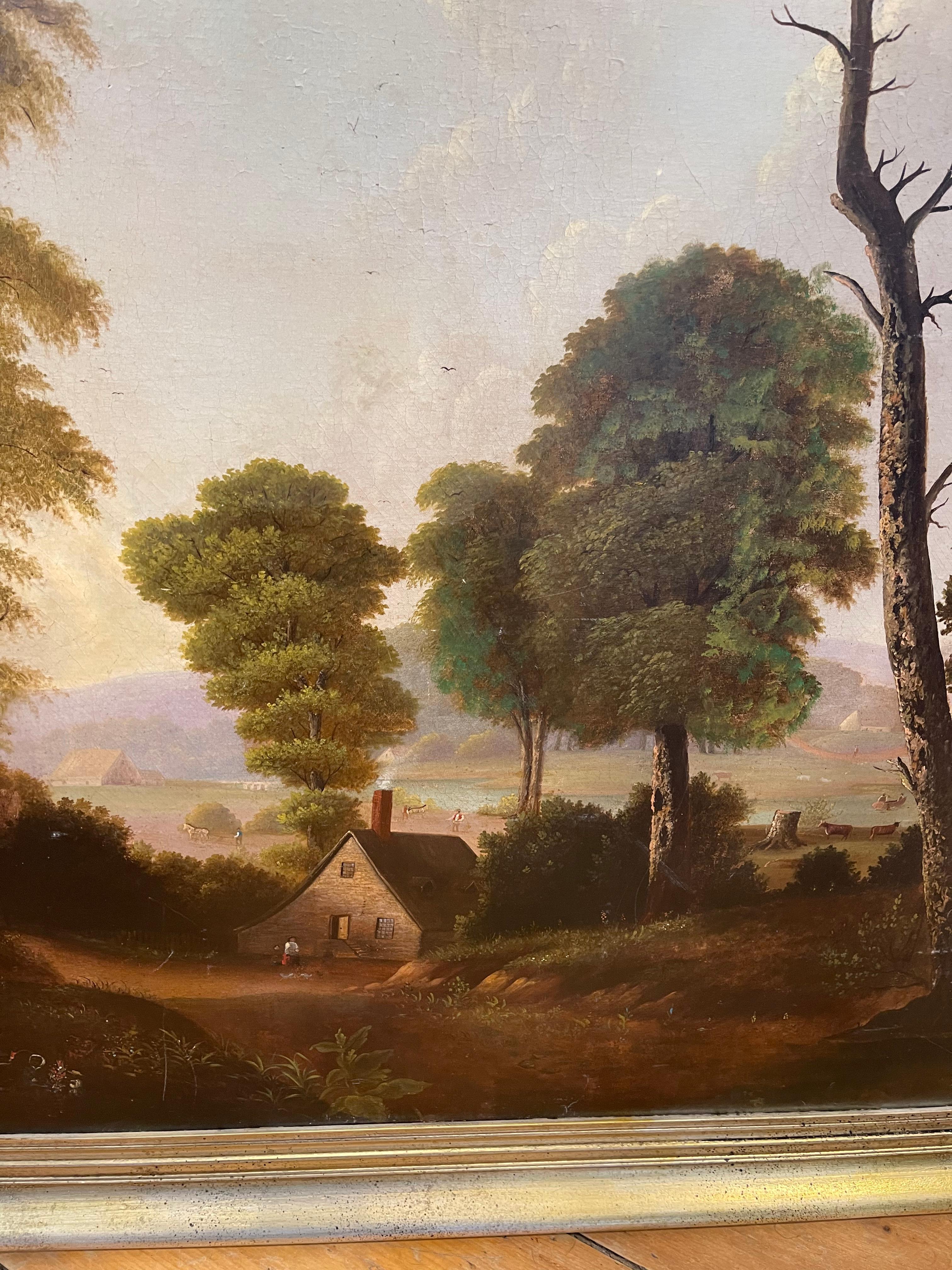 19th Century American Landscape Painting in Style of George Caleb Bingham In Good Condition For Sale In Essex, MA
