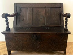 19th Century American Long Wooden Bench with Storage