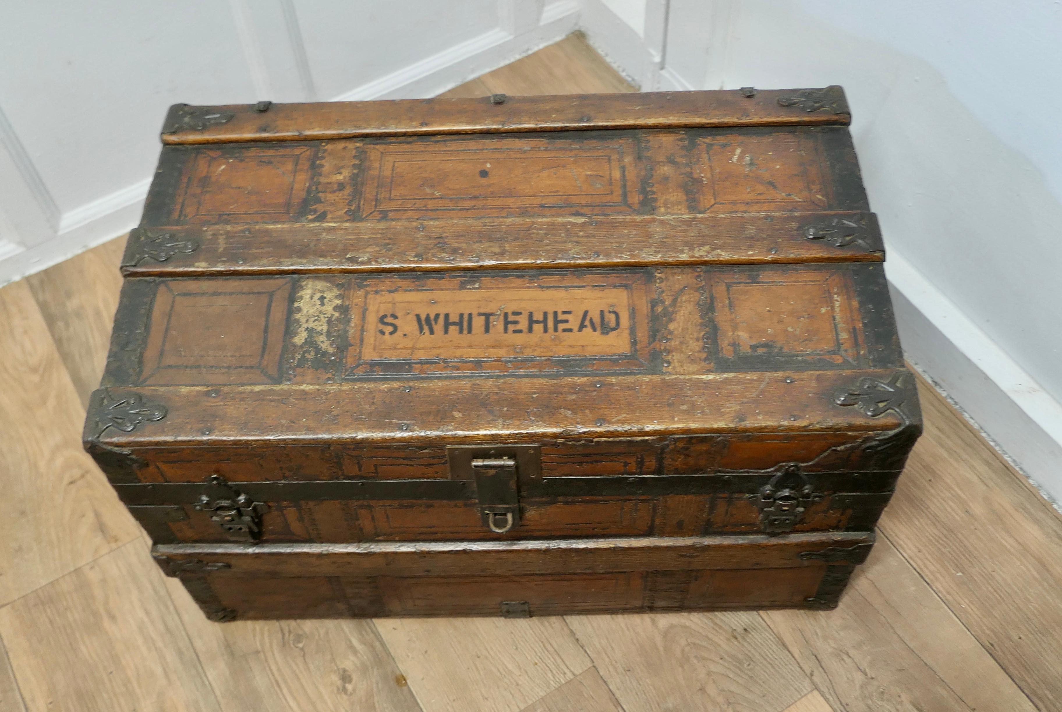 Leather 19th Century American “M Cherry” Travel Chest or Steamer Trunk     For Sale