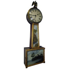 Antique 19th Century American Mahogany and Églomisé Banjo Clock