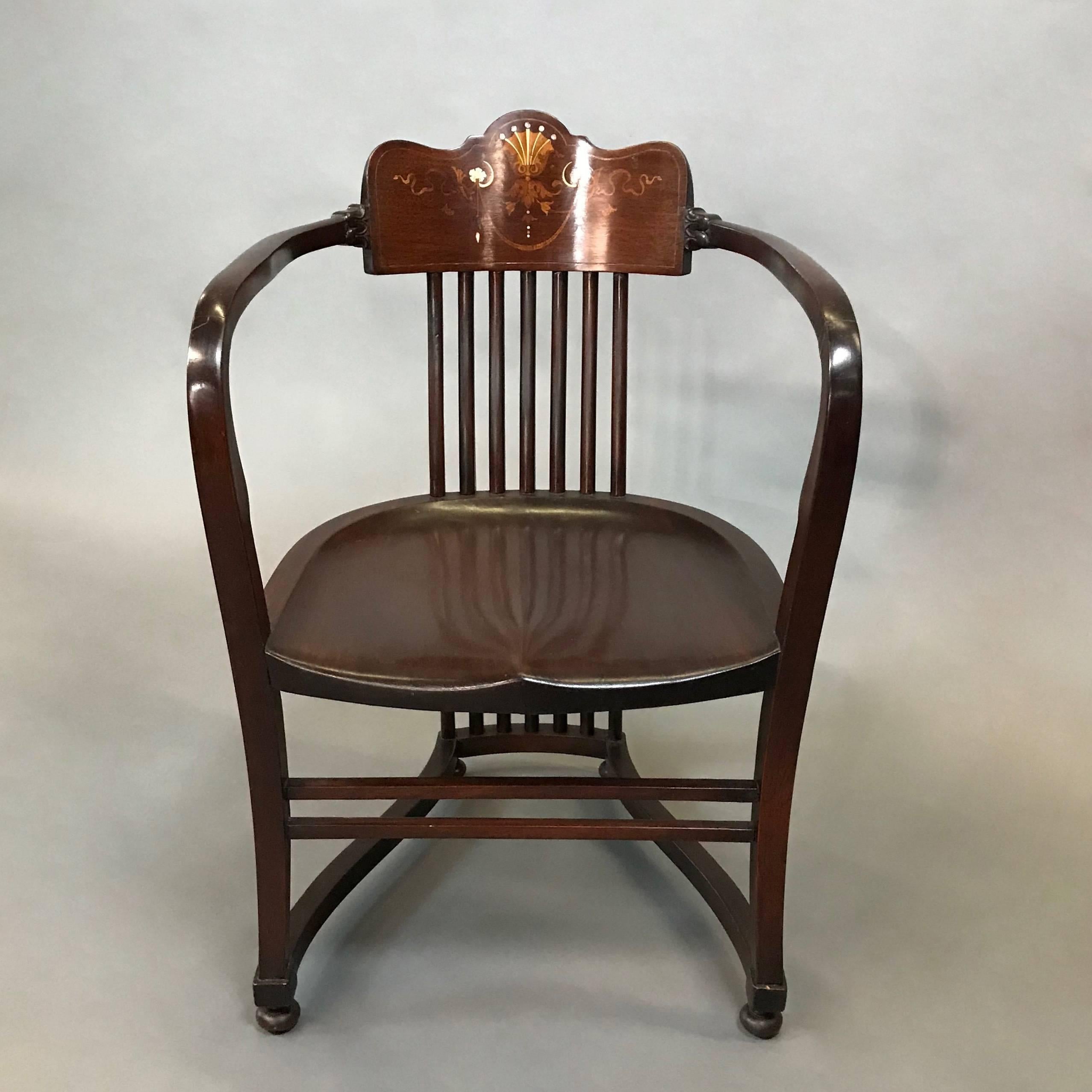 19th Century American Mahogany Armchair with Mother-of-Pearl Detail 3
