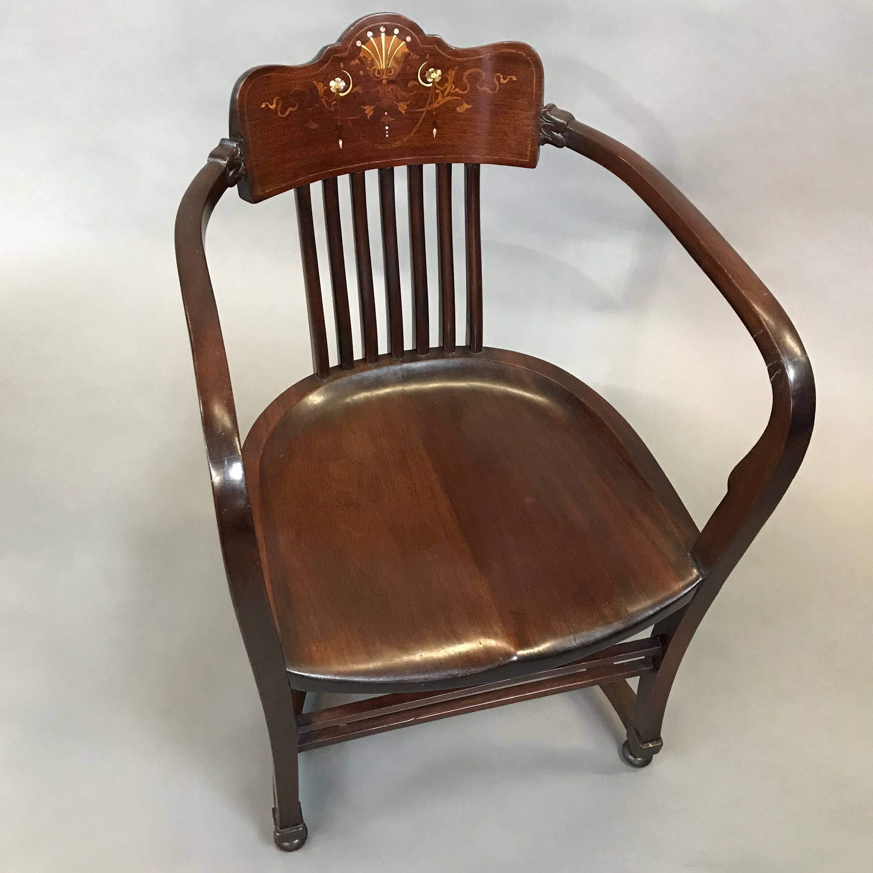 19th Century American Mahogany Armchair with Mother-of-Pearl Detail 4