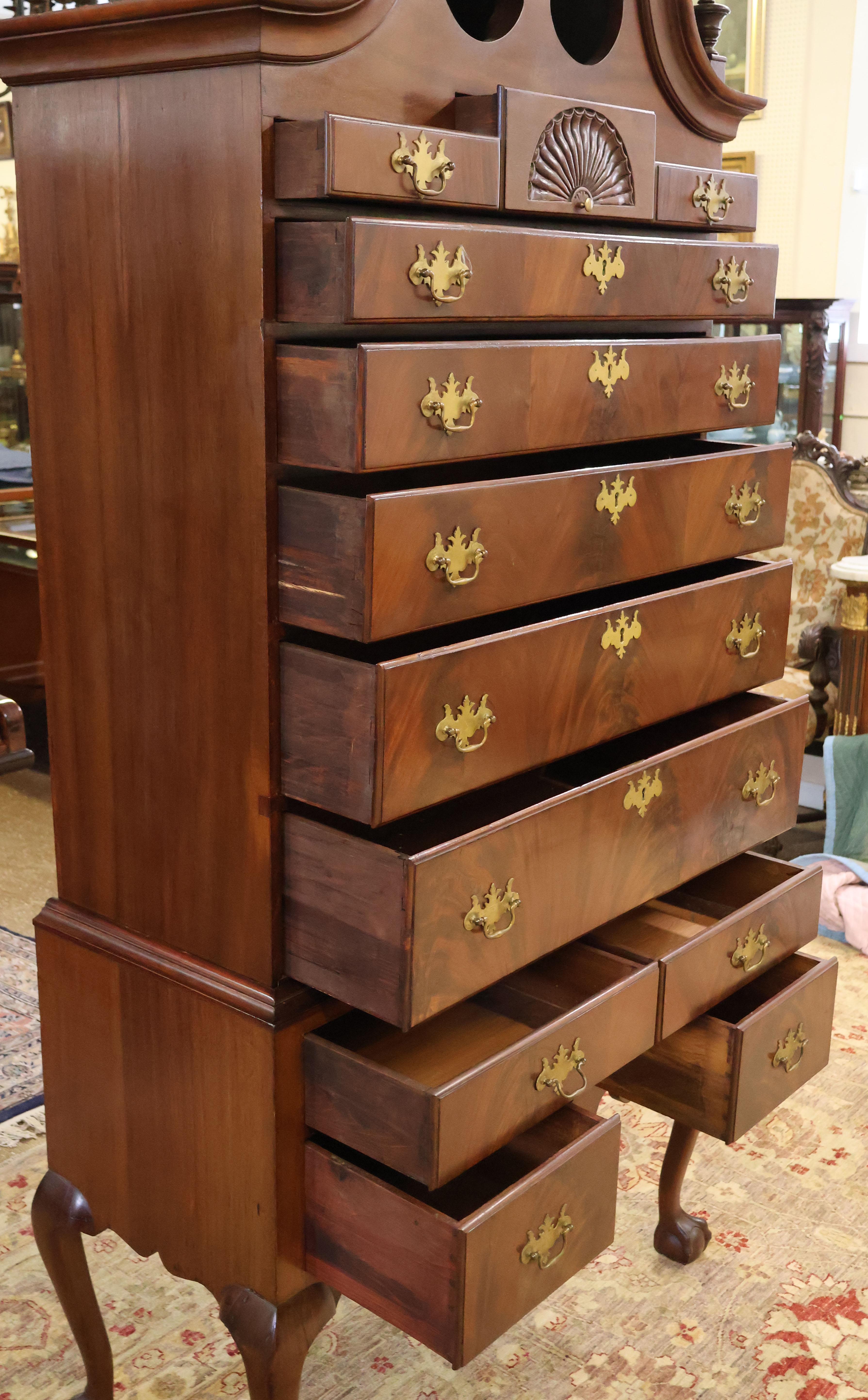 19th Century American Mahogany Chippendale Bonnet Top High Chest Highboy 10