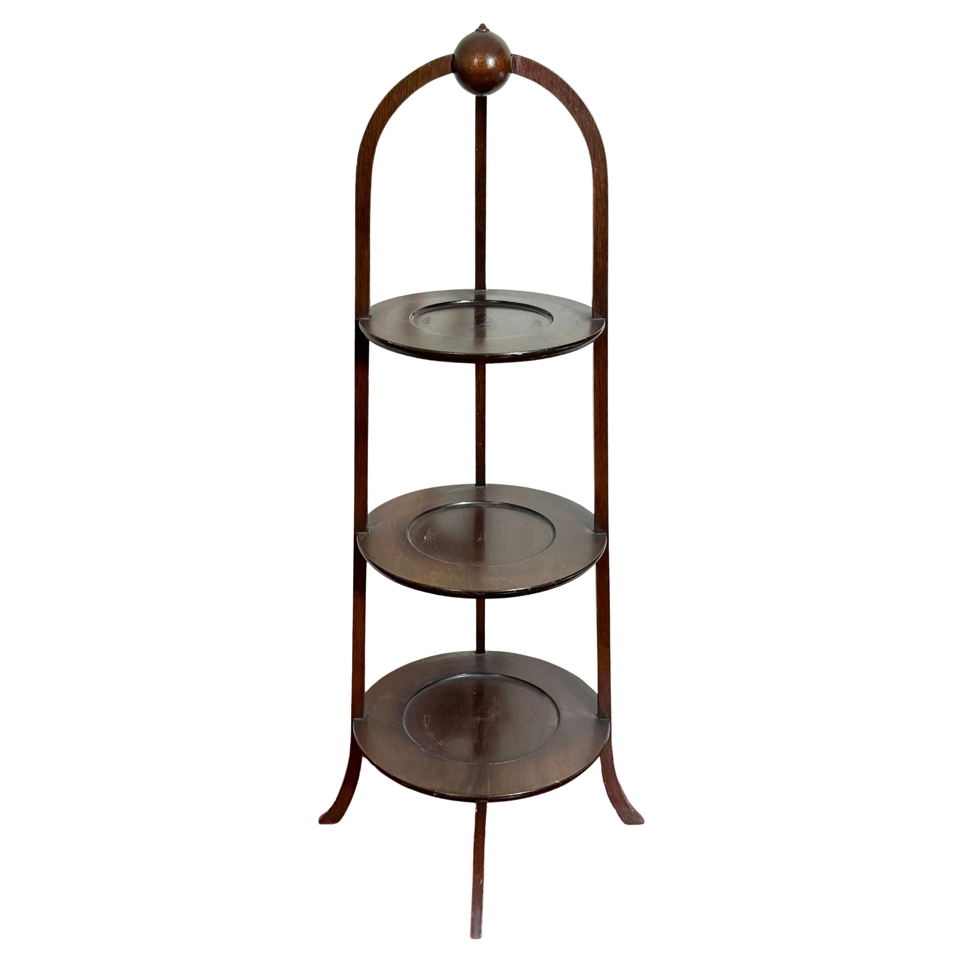 19th Century American Mahogany Three -Tier Side Table Muffin Stand, makers label