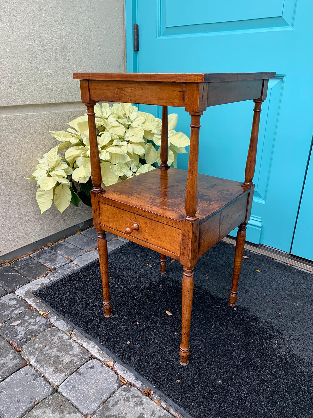 19th century American maple two-tier stand / side table, one drawer.