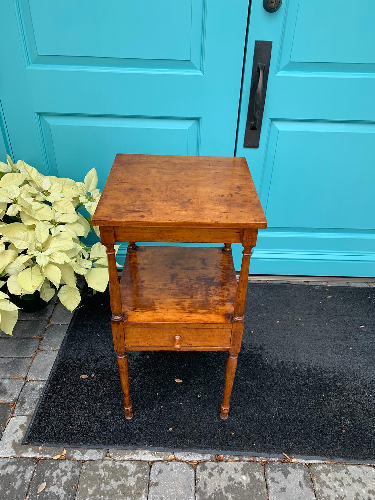 Wood 19th Century American Maple Two-Tier Stand / Side Table, One Drawer