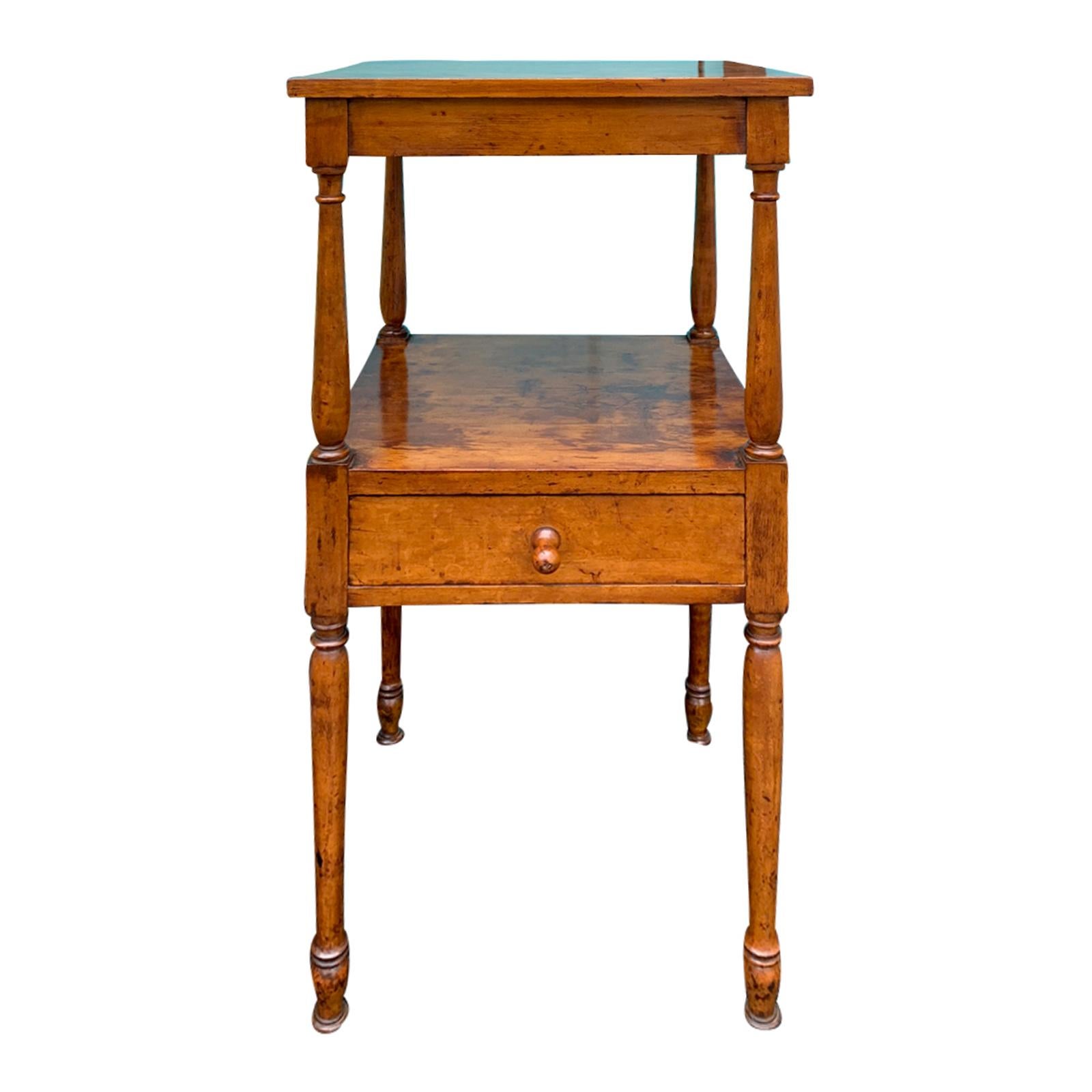 19th Century American Maple Two-Tier Stand / Side Table, One Drawer