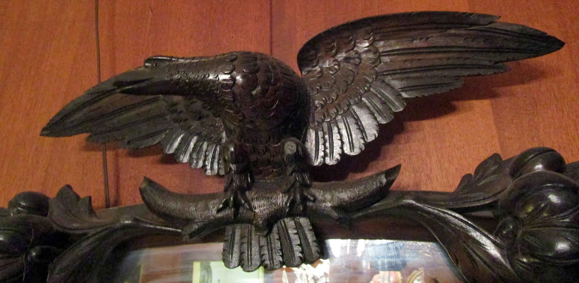 Beveled 19th century American Monumental Mirrored Mahogany Sideboard with Carved Eagle For Sale