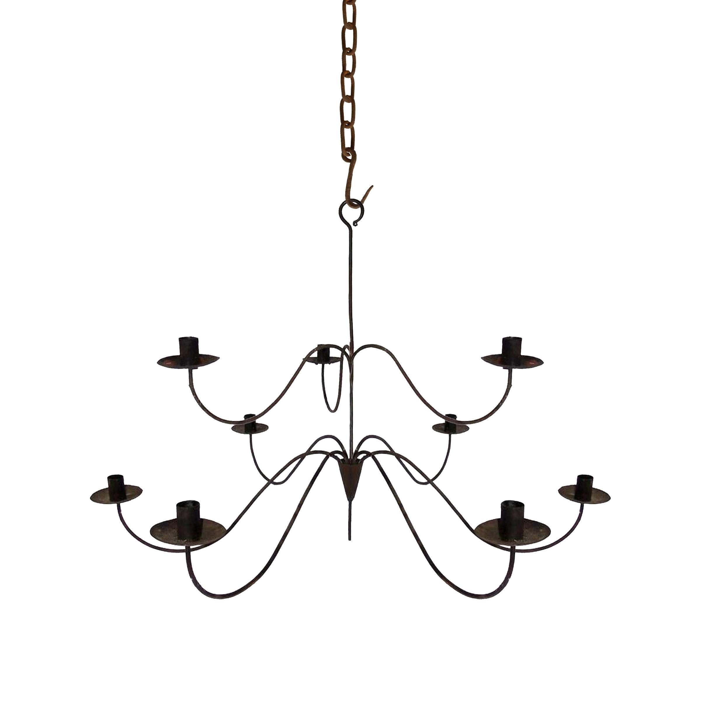 Hand-Crafted 19th Century American Nine-Arm Iron Chandelier