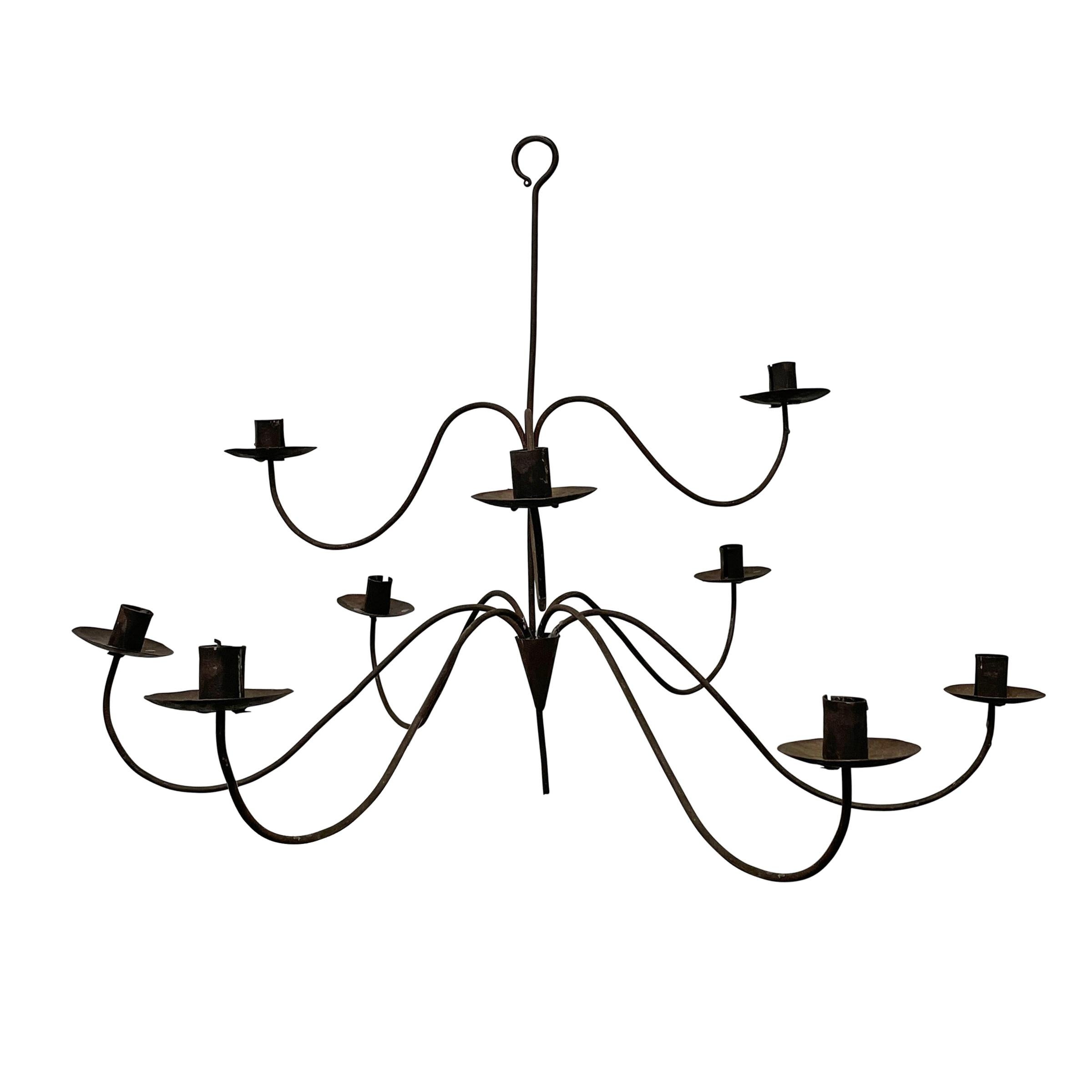 19th Century American Nine-Arm Iron Chandelier In Good Condition In Chicago, IL