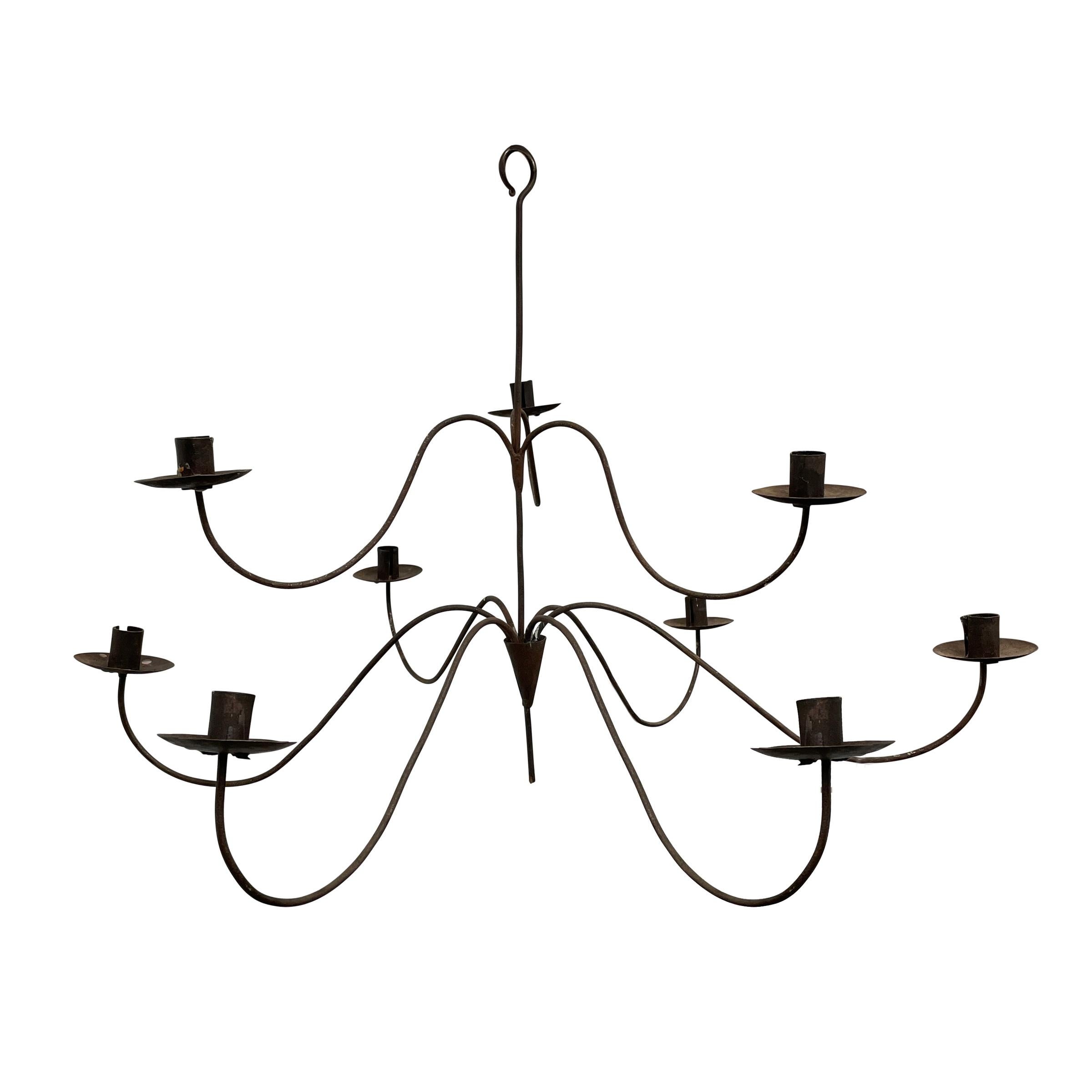 19th Century American Nine-Arm Iron Chandelier 1