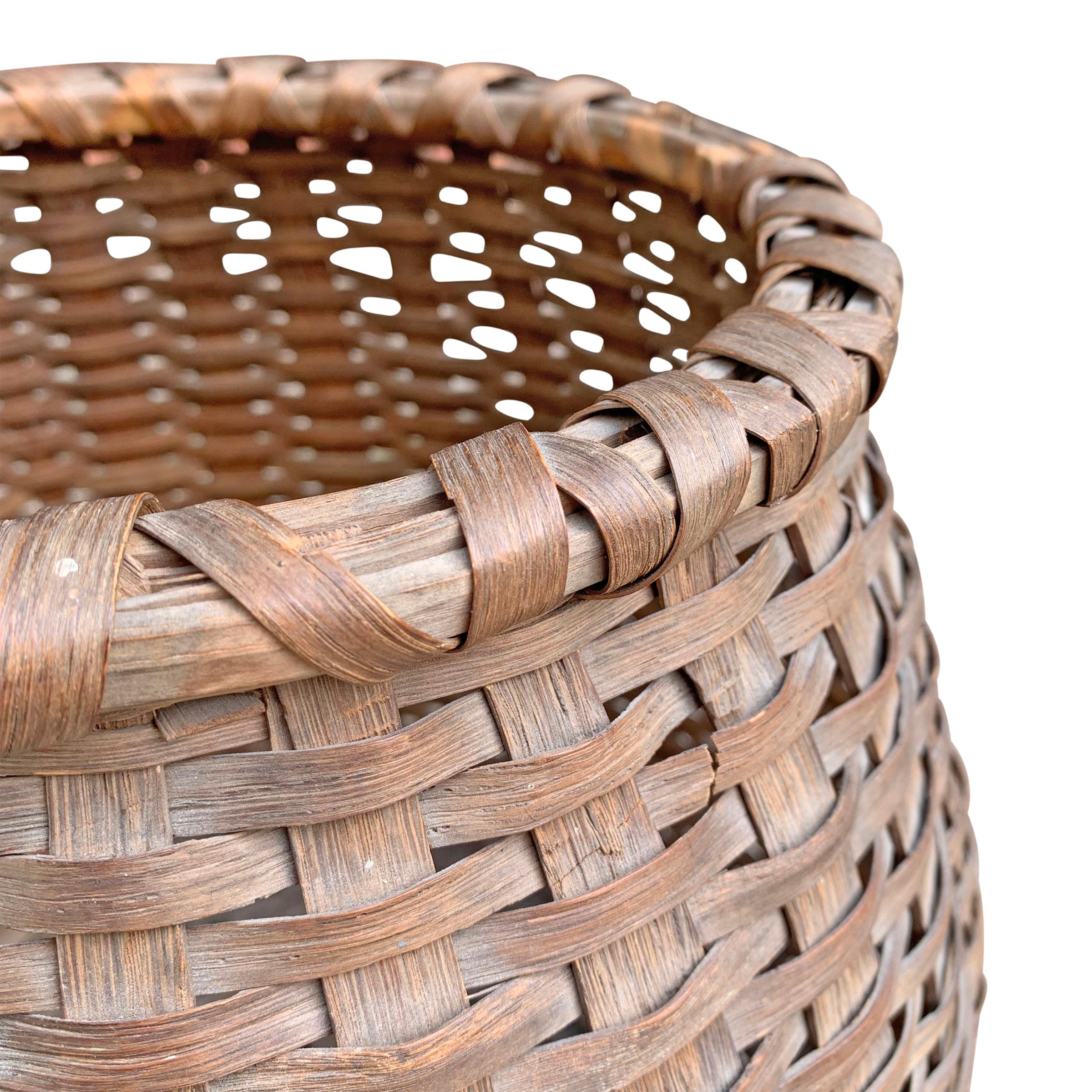 Rustic 19th Century American Oak Splint Basket