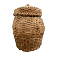 19th Century American Oak Splint Feather Basket