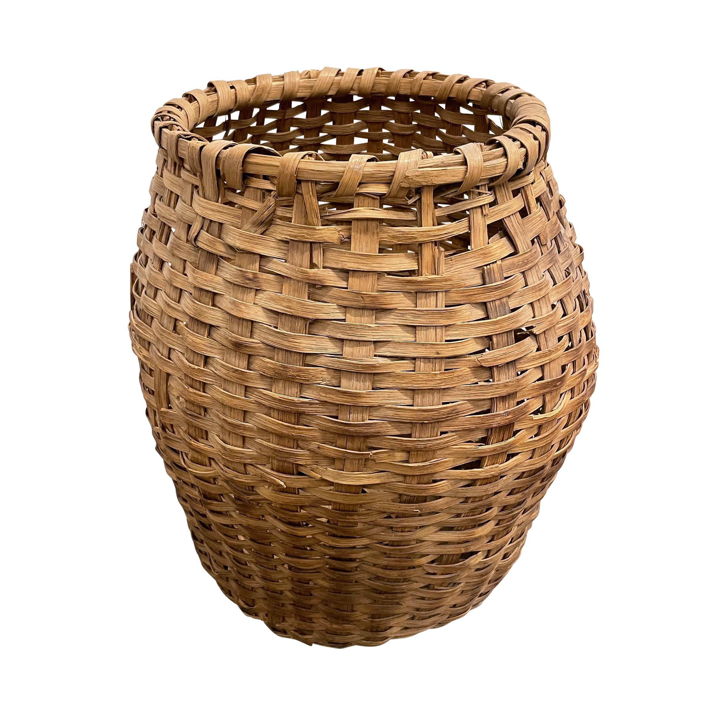 19th Century American Oak Splint Feather Basket 1