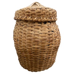 19th Century American Oak Splint Feather Basket