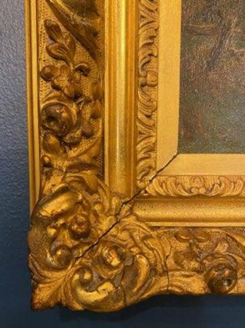 19th Century American Oil on Canvas Painting of Landscape in Gold Gilt Frame For Sale 5