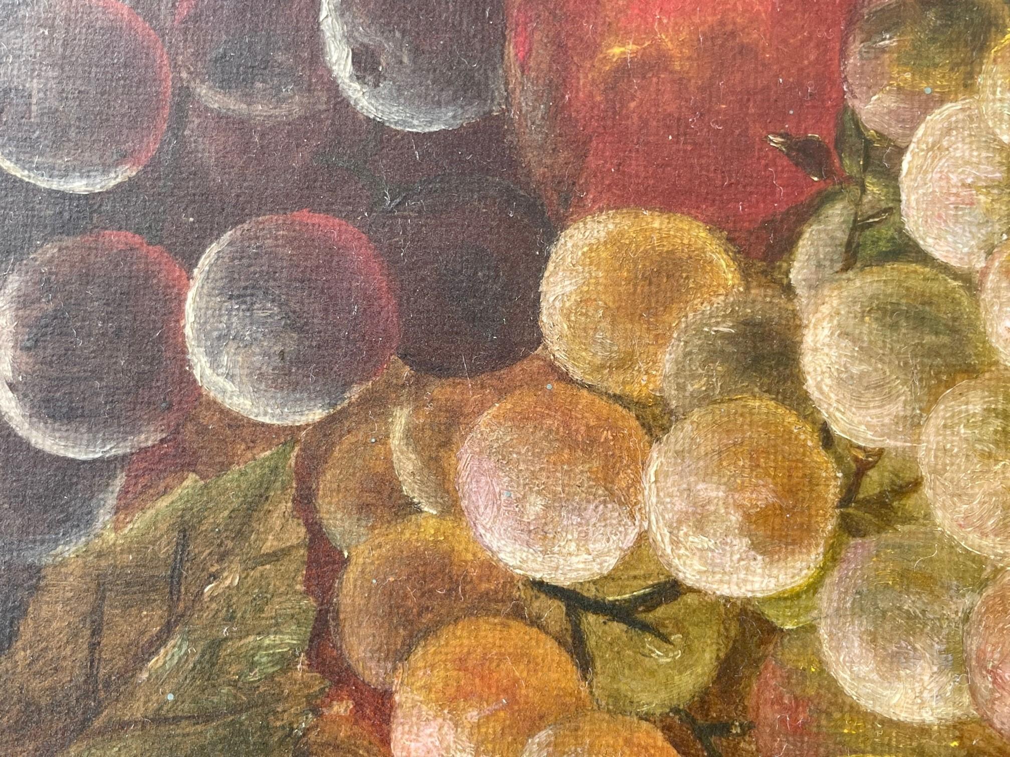 Toile Peinture à l'huile américaine du XIXe siècle - Nature morte avec fruits et raisins en vente