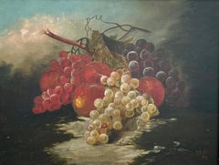 19th Century American Oil Painting Still Life with Fruit and Grapes