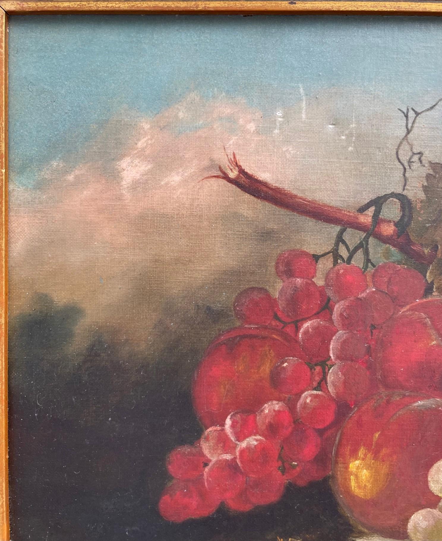 Other 19th Century American Oil Painting Still Life with Fruit and Grapes For Sale