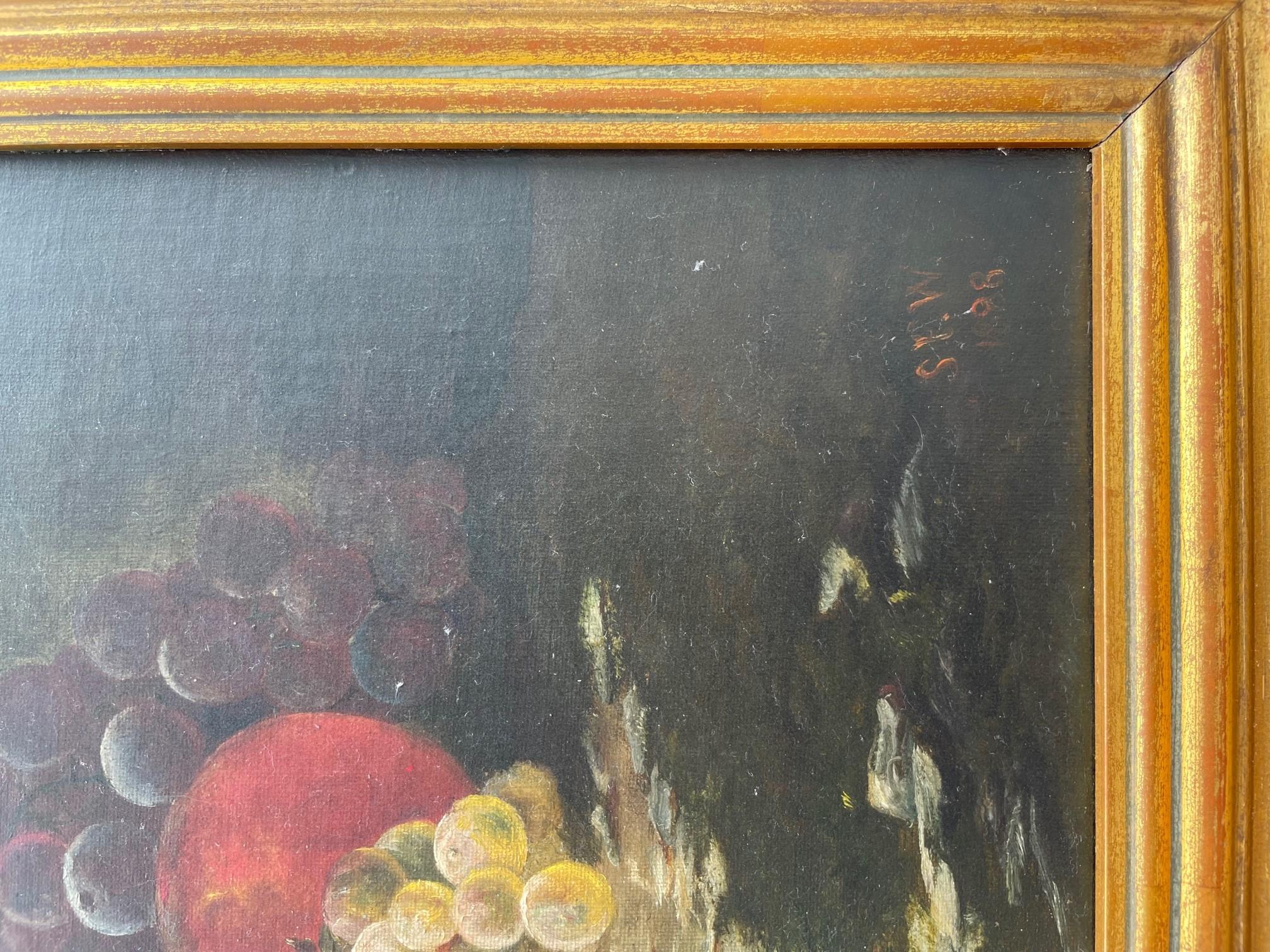 19th Century American Oil Painting Still Life with Fruit and Grapes In Good Condition For Sale In Vero Beach, FL