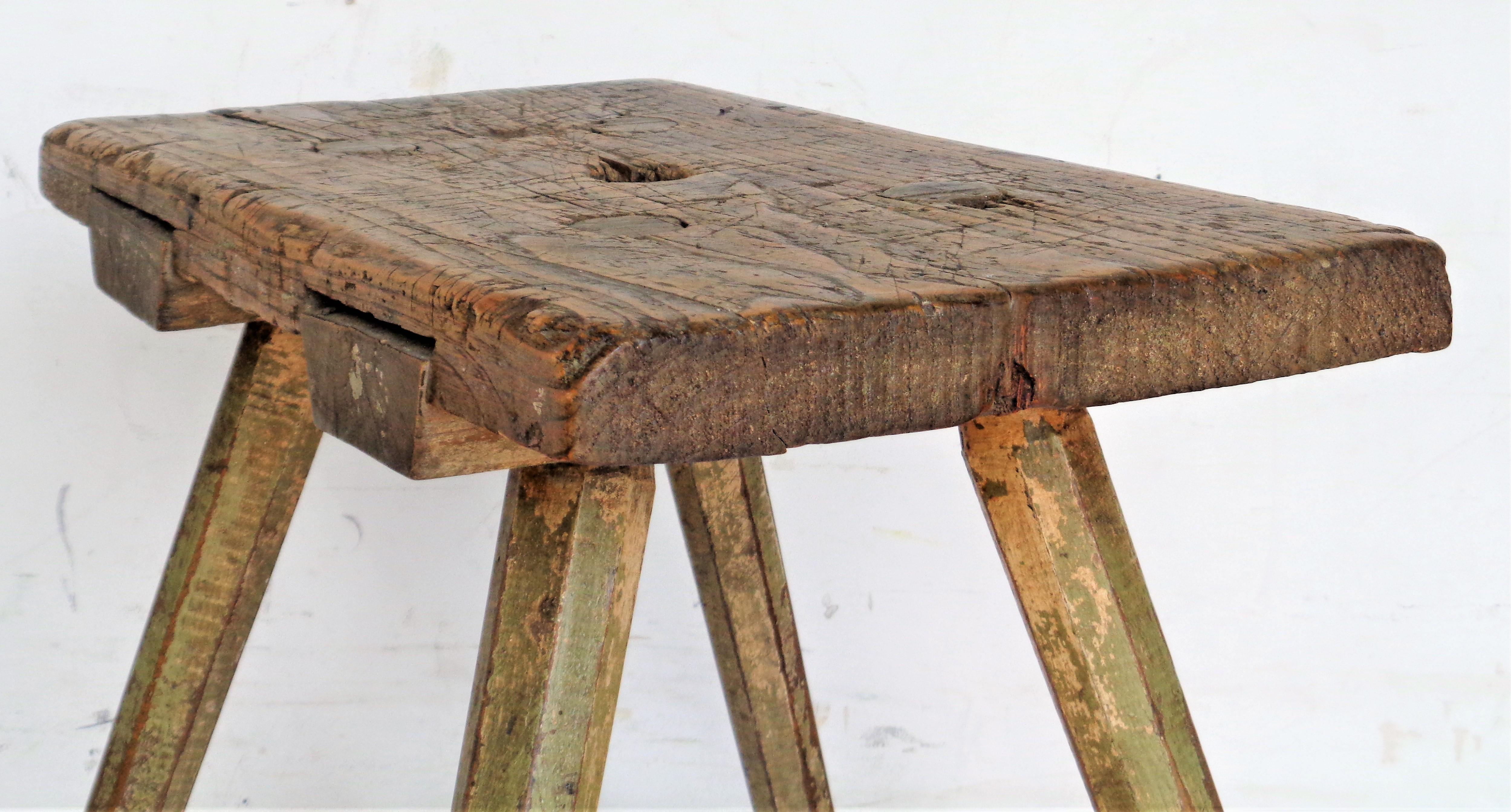 Wood 19th Century American Painted Primitive Stool For Sale