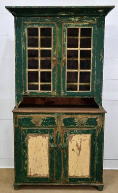 19th Century American Painted Pine Stepback Hutch