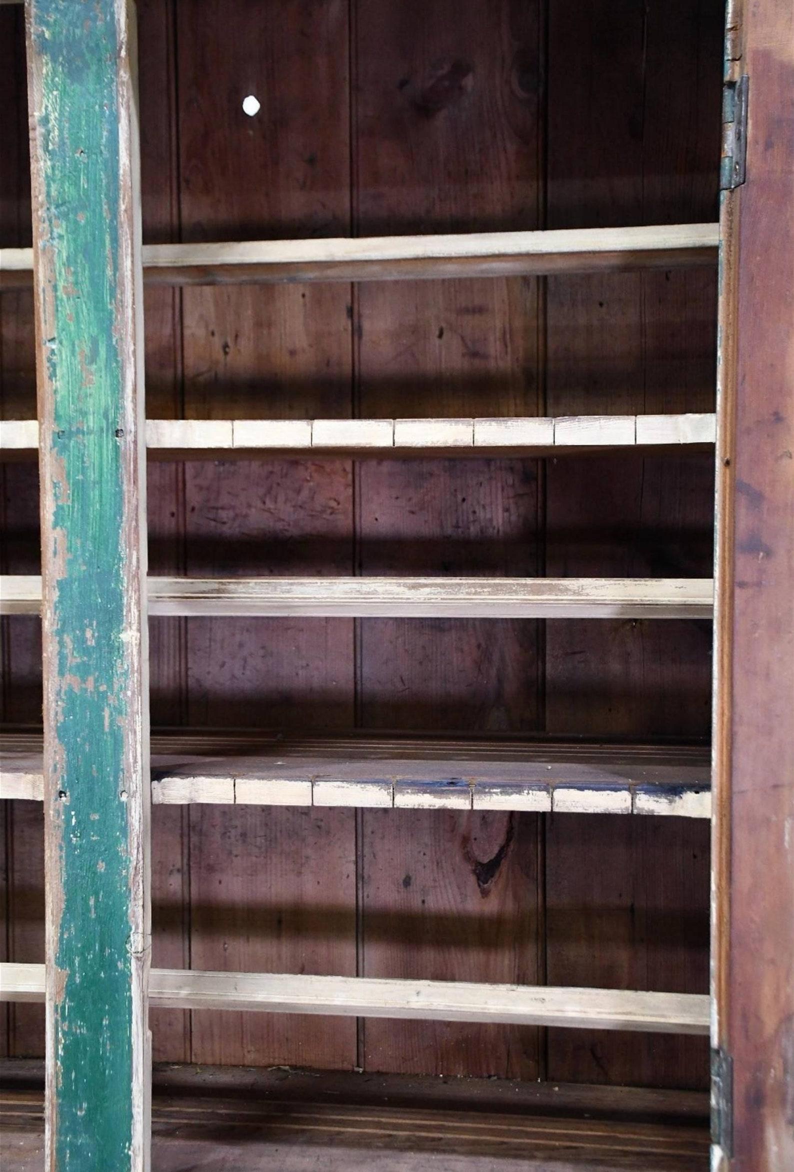 19th Century American Painted Pine Stepback Hutch In Distressed Condition In Forney, TX