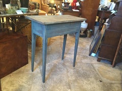 19th Century American Painted Plank Top Table with Tapered Legs, Old Blue Paint