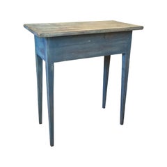 19th Century American Painted Plank Top Table with Tapered Legs, Old Blue Paint