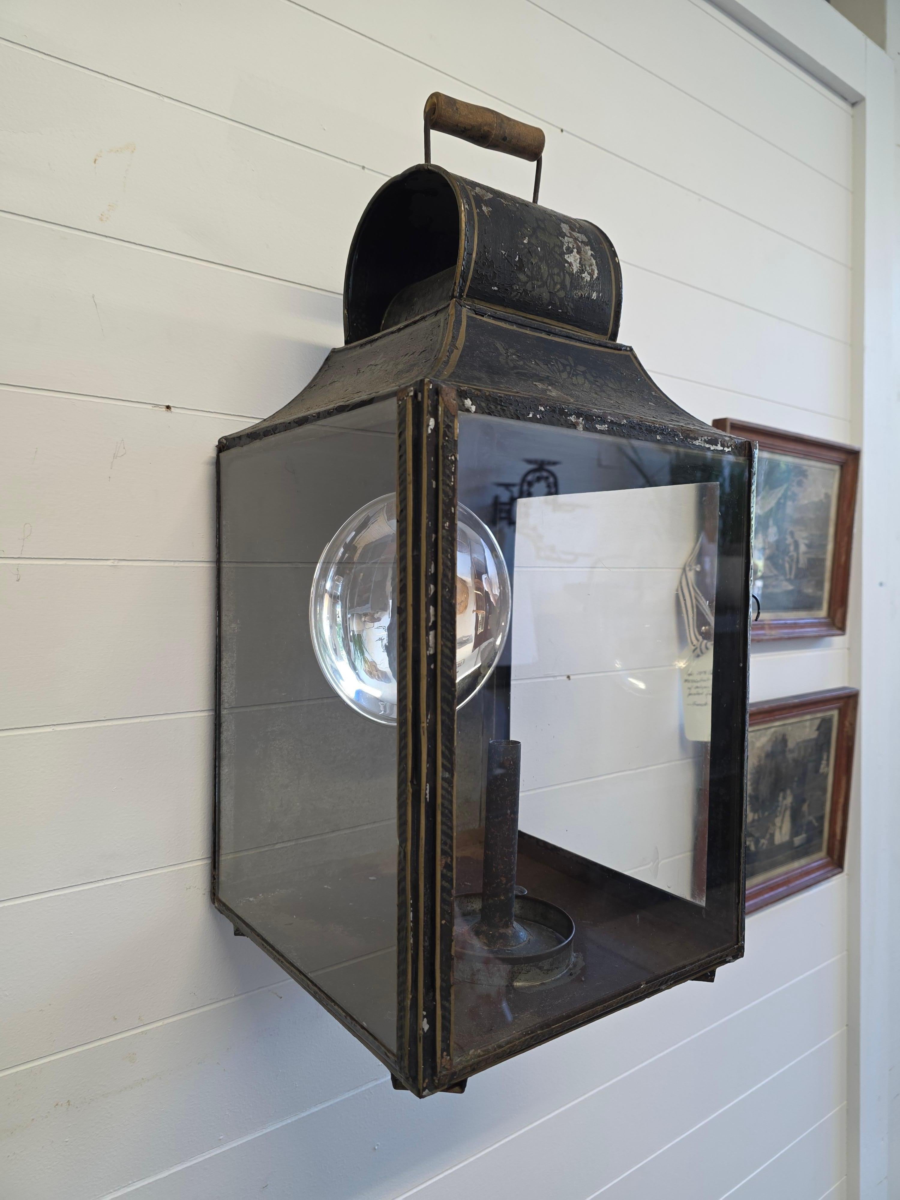 Hand-Crafted 19th Century American Painted Tole Lantern For Sale