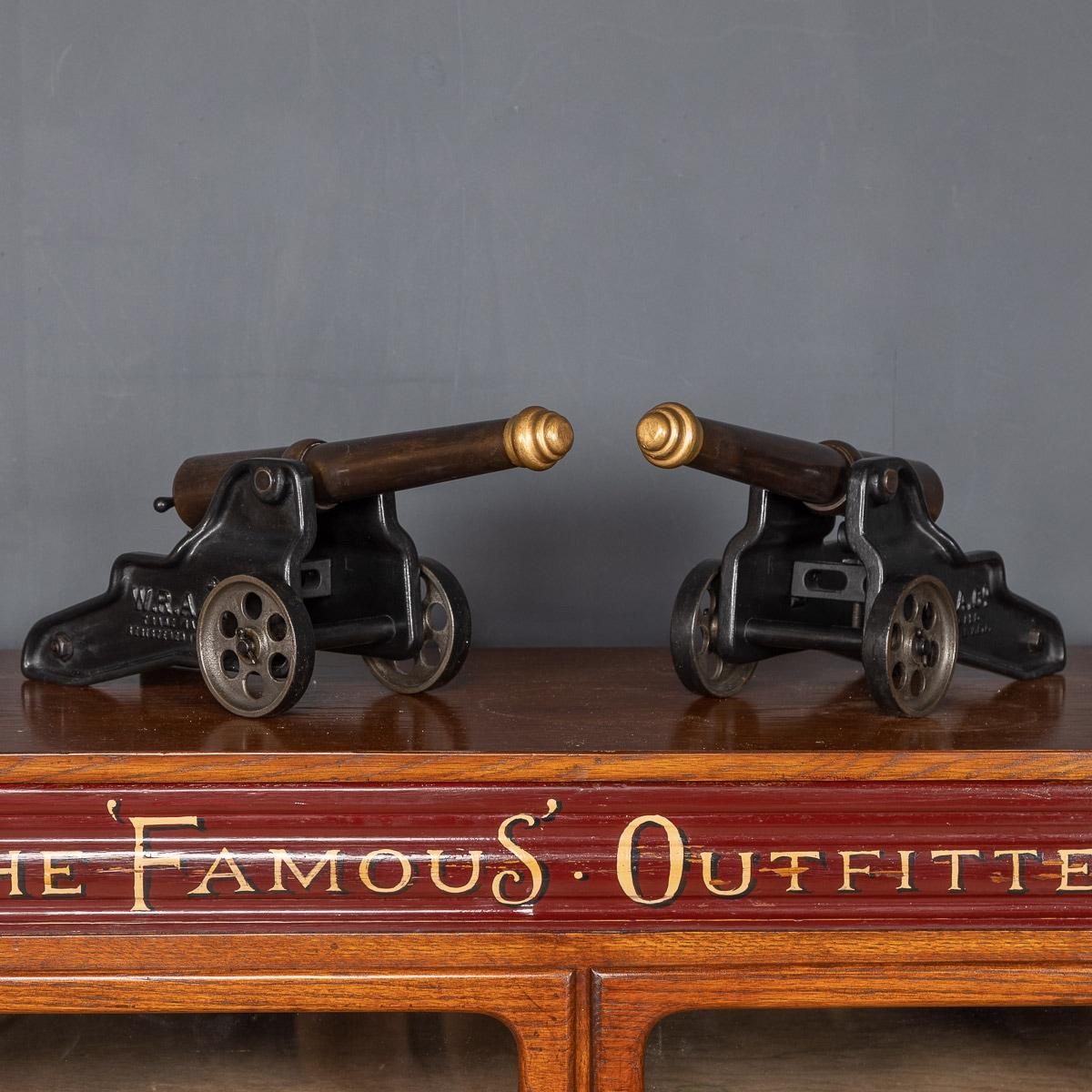 Antique 19th century American pair of solid bronze Winchester signal cannons on iron bases, these were given to the Yacht Master at Selcombe Yacht Club, and used to start many of the boat races, decommissioned in 1936. This items makes for a
