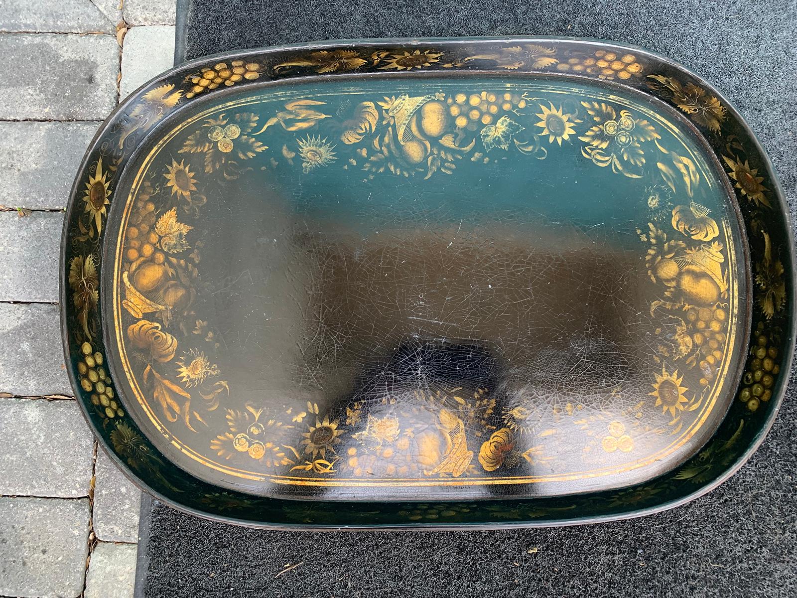 19th Century American Papier-Mâché Tray with Cornucopias and Sunflowers In Good Condition In Atlanta, GA