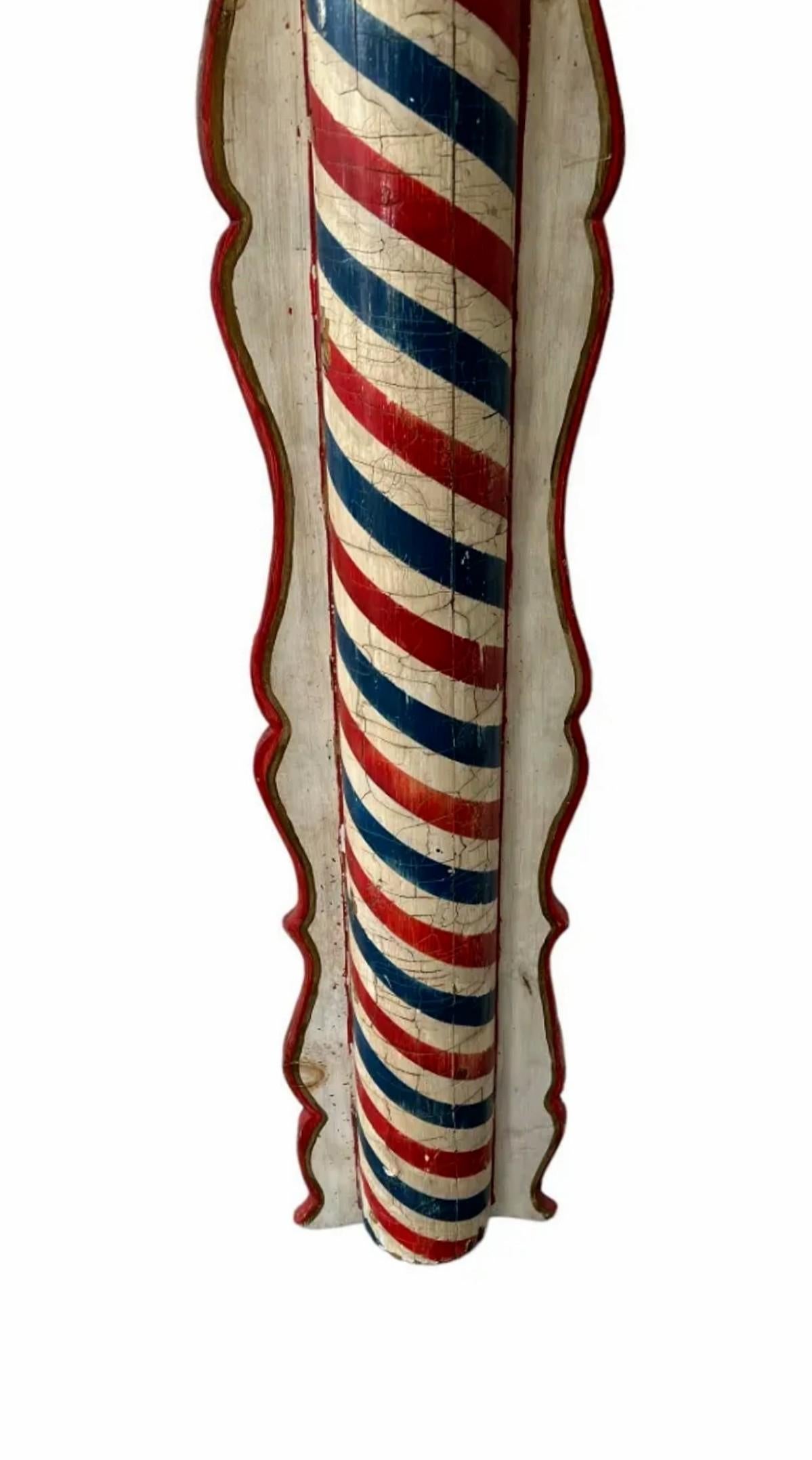 19th Century American Patriotic Barber Pole Open Sign Folk Art In Fair Condition For Sale In Forney, TX